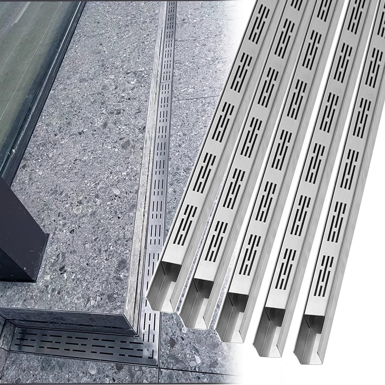 WQPMNYG Low Profile Outdoor Channel Drain - Mini Water Drain Trench for Patio, Yard & Deck Gutter Drainage with Adhesive Tape - Prevents Flooding & Enhances Drainage Efficiency