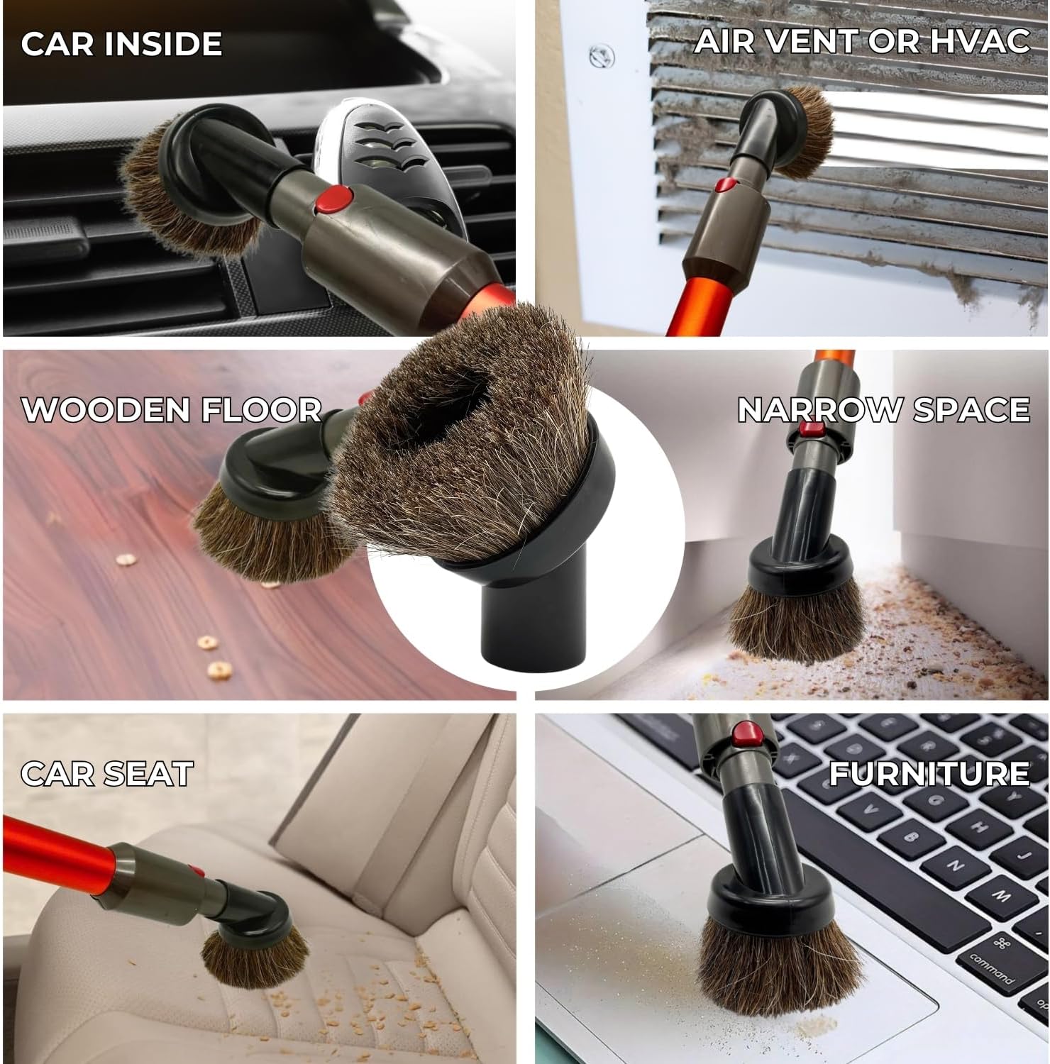GHAMADE Vacuum Attachments & Brushes for Dyson V7 V8 V10 V11 V15 Gen5: Flexibible Crevice Tool, Horsehair Vacuum Attachment, Traceless Dust Brush (Home, Car Detailing & Corner Cleaning Set)