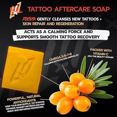 Miniatura 3 de Banger Bar Day 1 - Jabón de cuidado posterior para tatuajes, barra de 4 onzas con aceite de espino amarillo para calmar y limpiar tinta fresca,