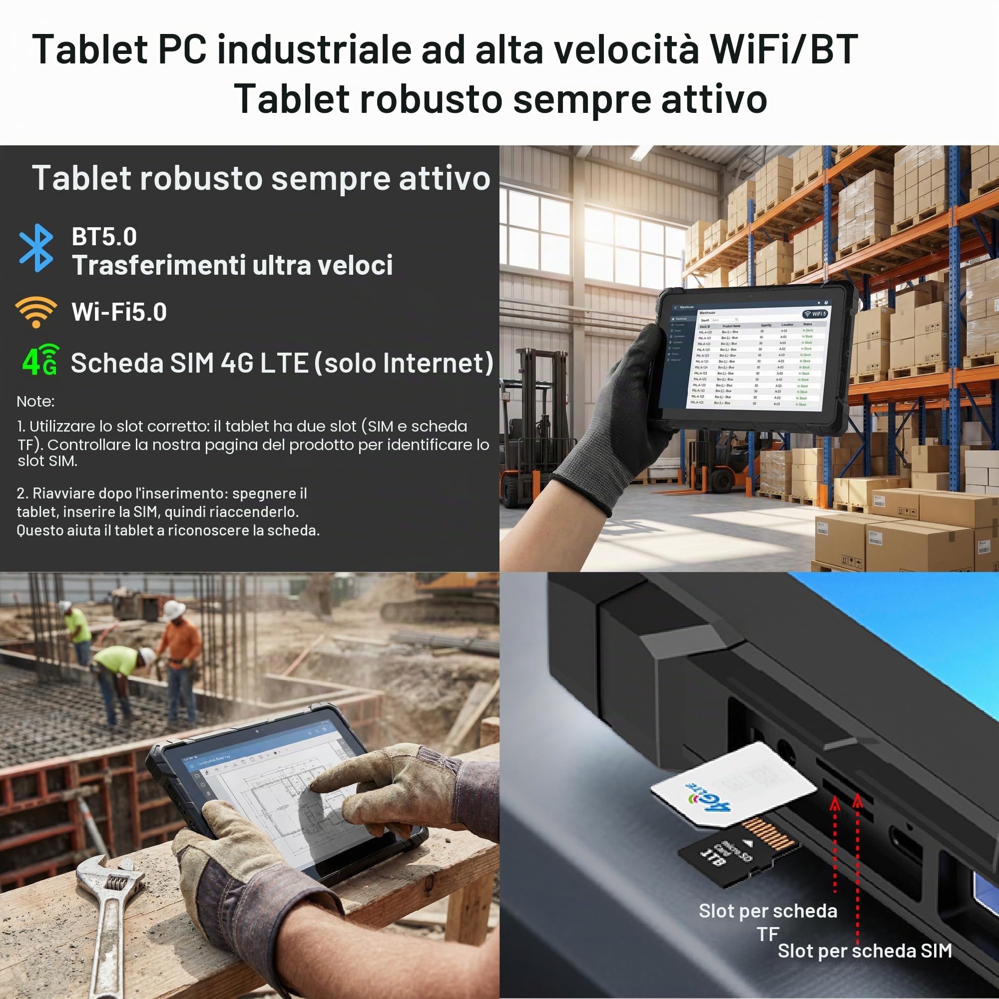 Tablet PC Robusto Win11 Pro Tablet Computer Esterno 10,1" Resistente Acqua e Polvere IP67 per Industriale, N100, 8GB Ram 128GB Rom, 8000mAh Batteria, 1280 * 800, Tipo-C, RS232, SIM 4G, GPS