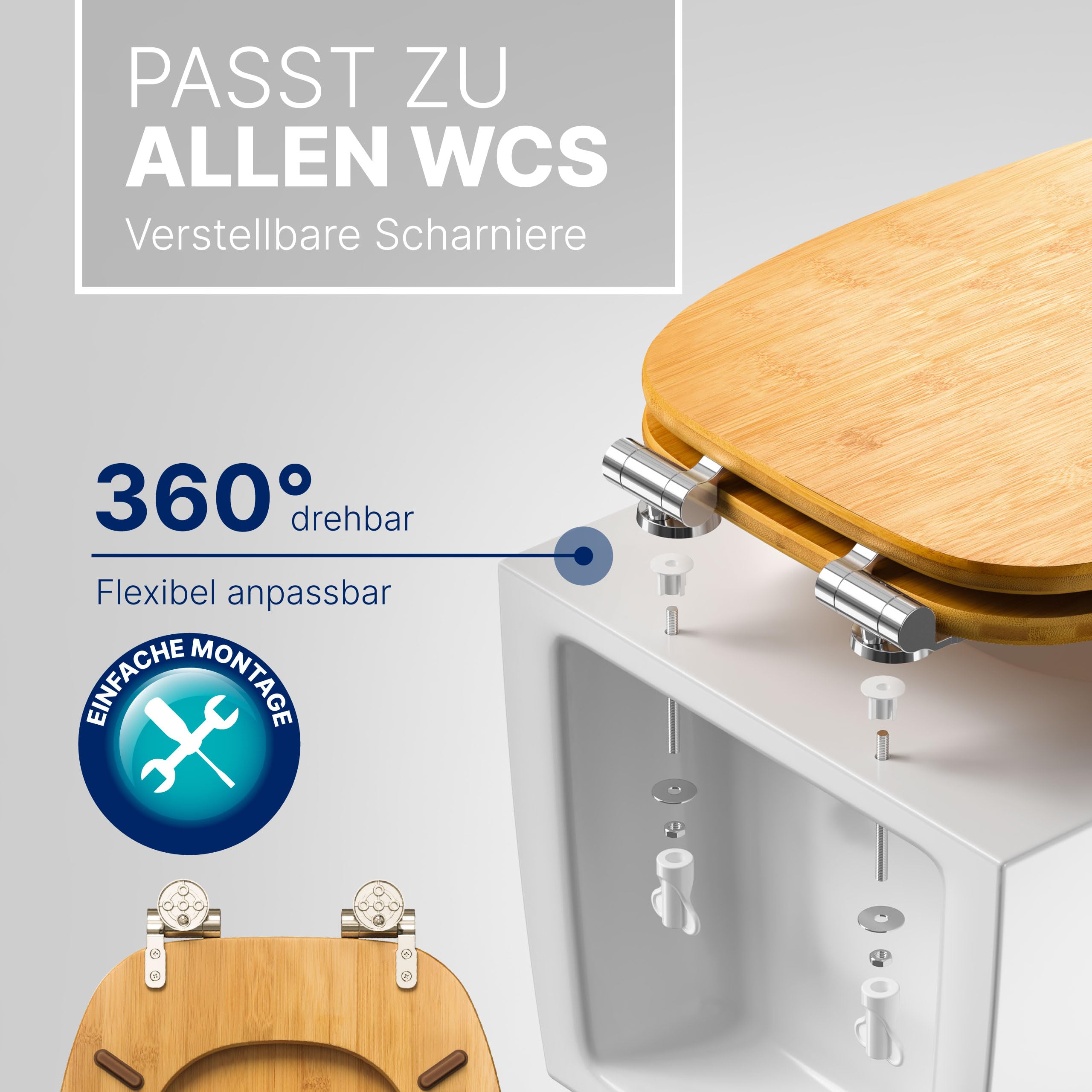 ADOB WC Sitz Klobrille Bambus dunkel aus echtem Bambus mit Absenkautomatik Bamboo natur, 33325