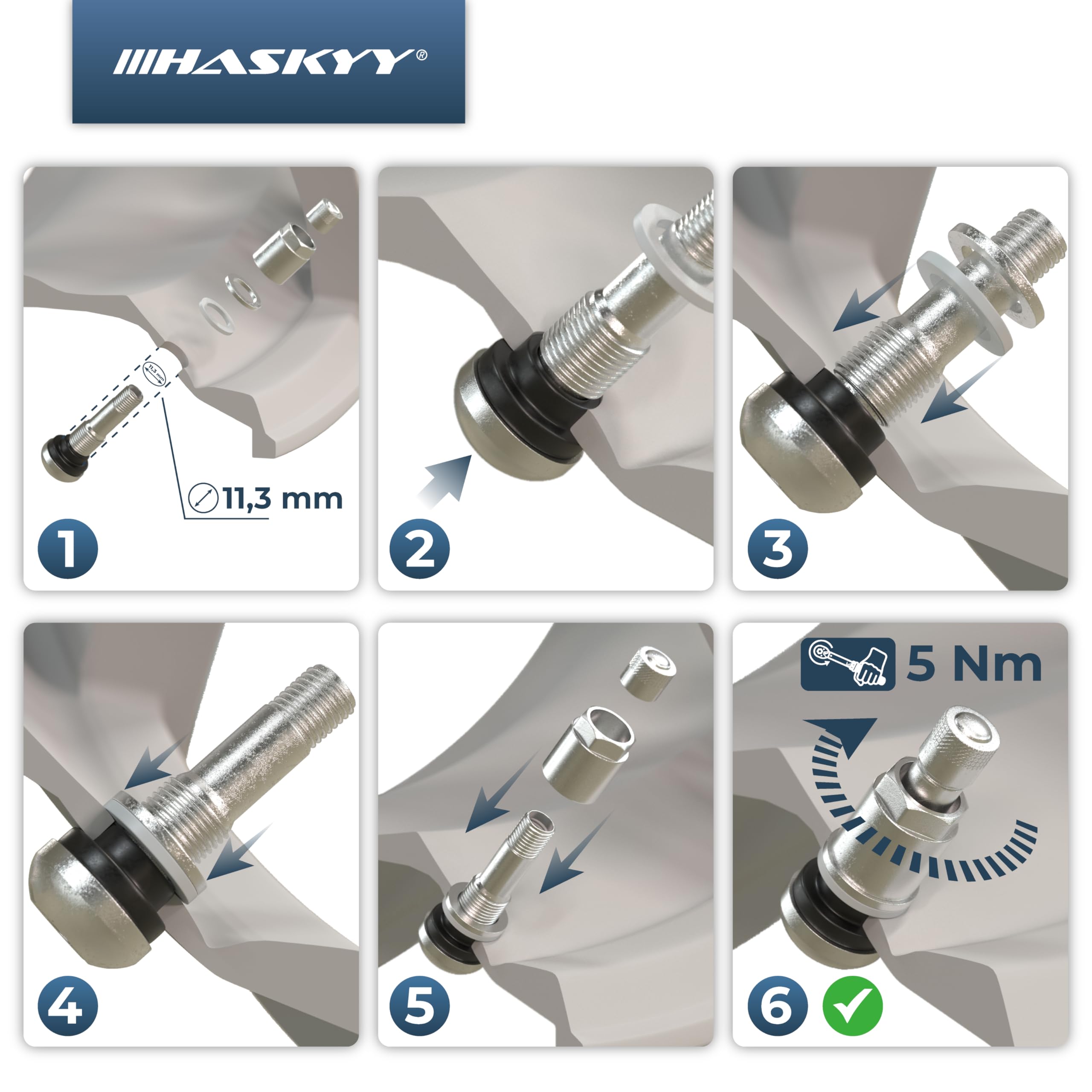 5 Steli Valvola Per Pneumatici TR413AC – Gomma E Alluminio Cromato, Per Foro Da 1,2 Cm, Universali Per Auto, Moto, SUV - copertina