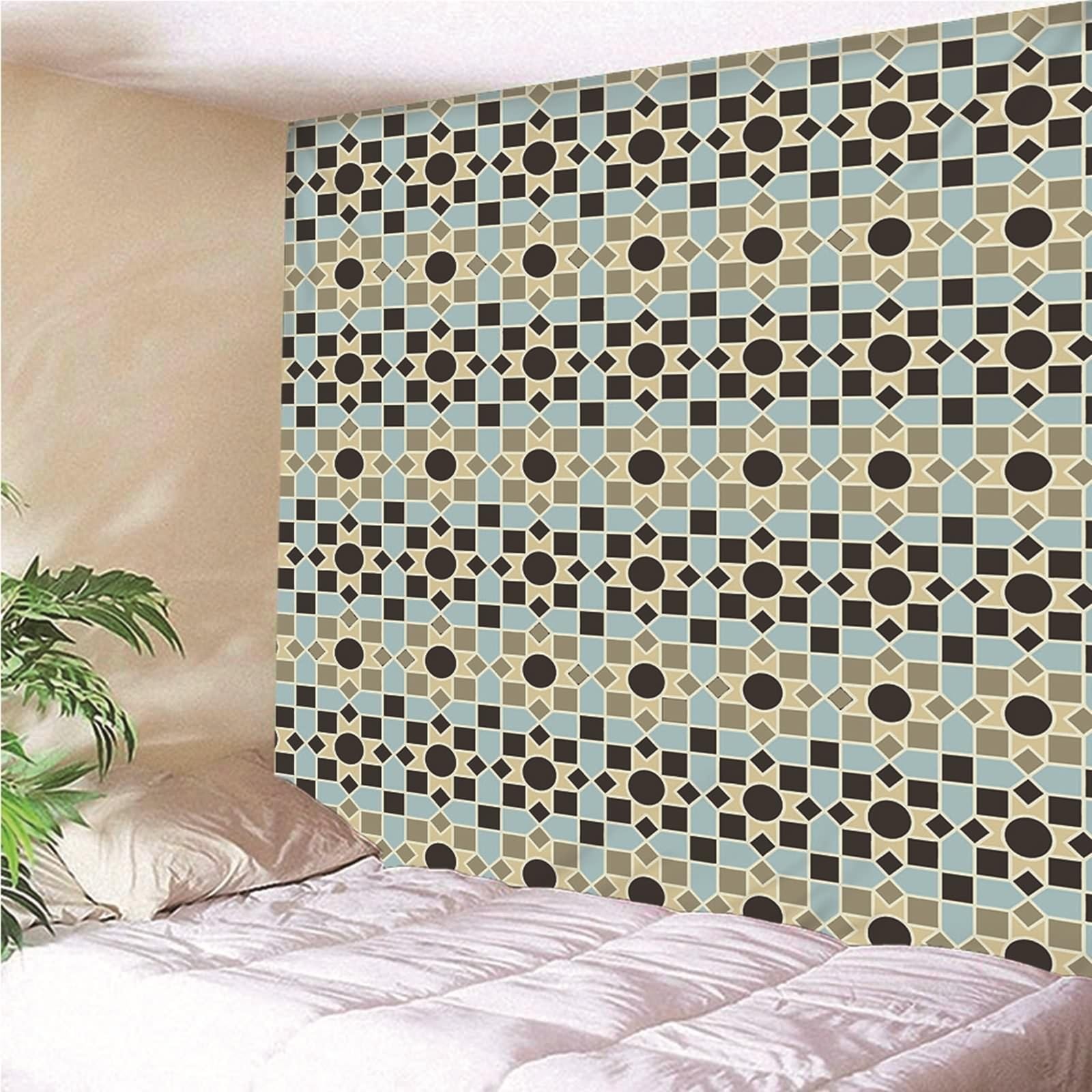Tapiz de pared 200 x 200 cm, tela multicolor con patrón geométrico