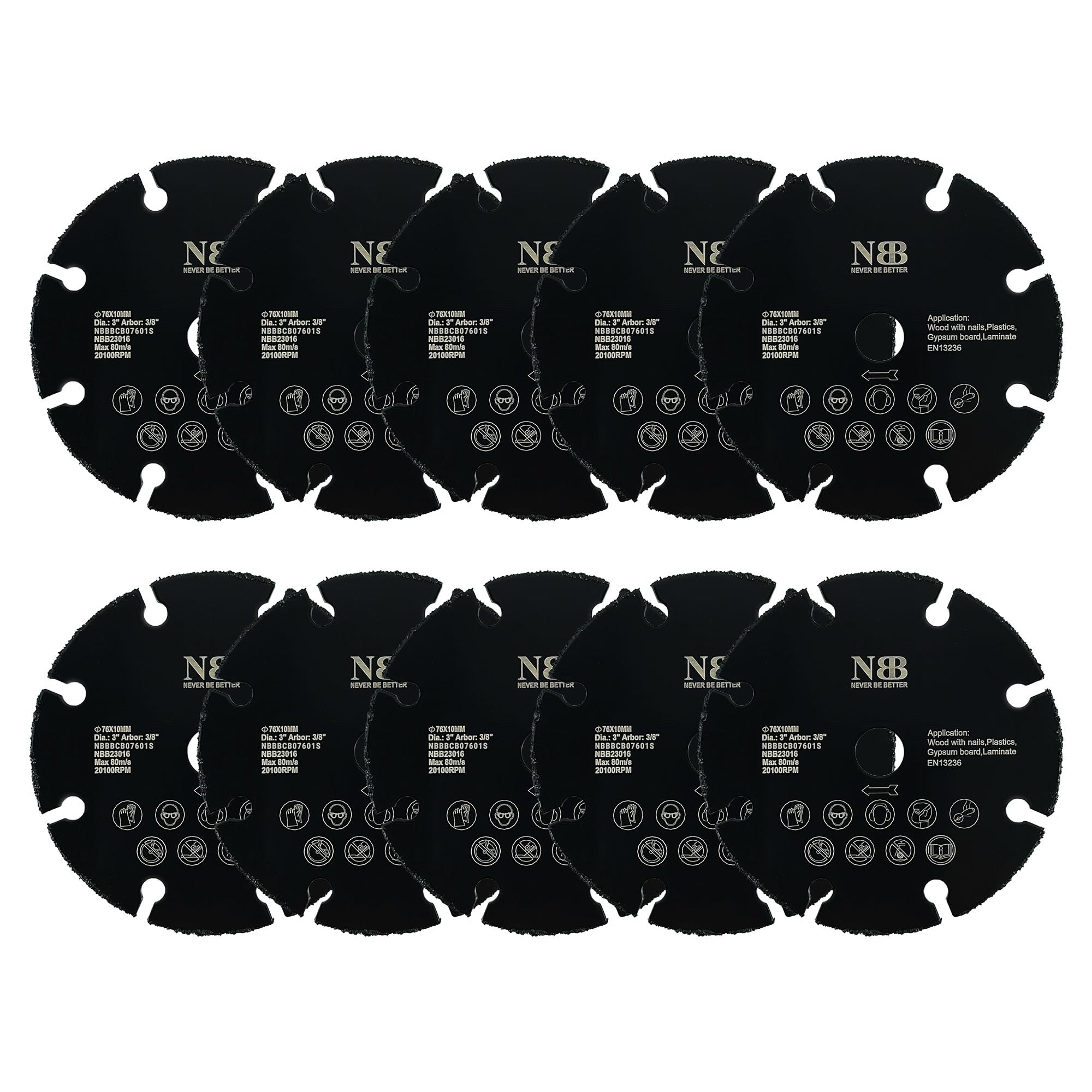 NBB Disco de corte de carburo para corte en madera con clavos laminado plástico y placa de yeso perfiles de aluminio hoja de carbur sierra de carburo de tungsteno para Amoladora fácil uso (10, 76mm)