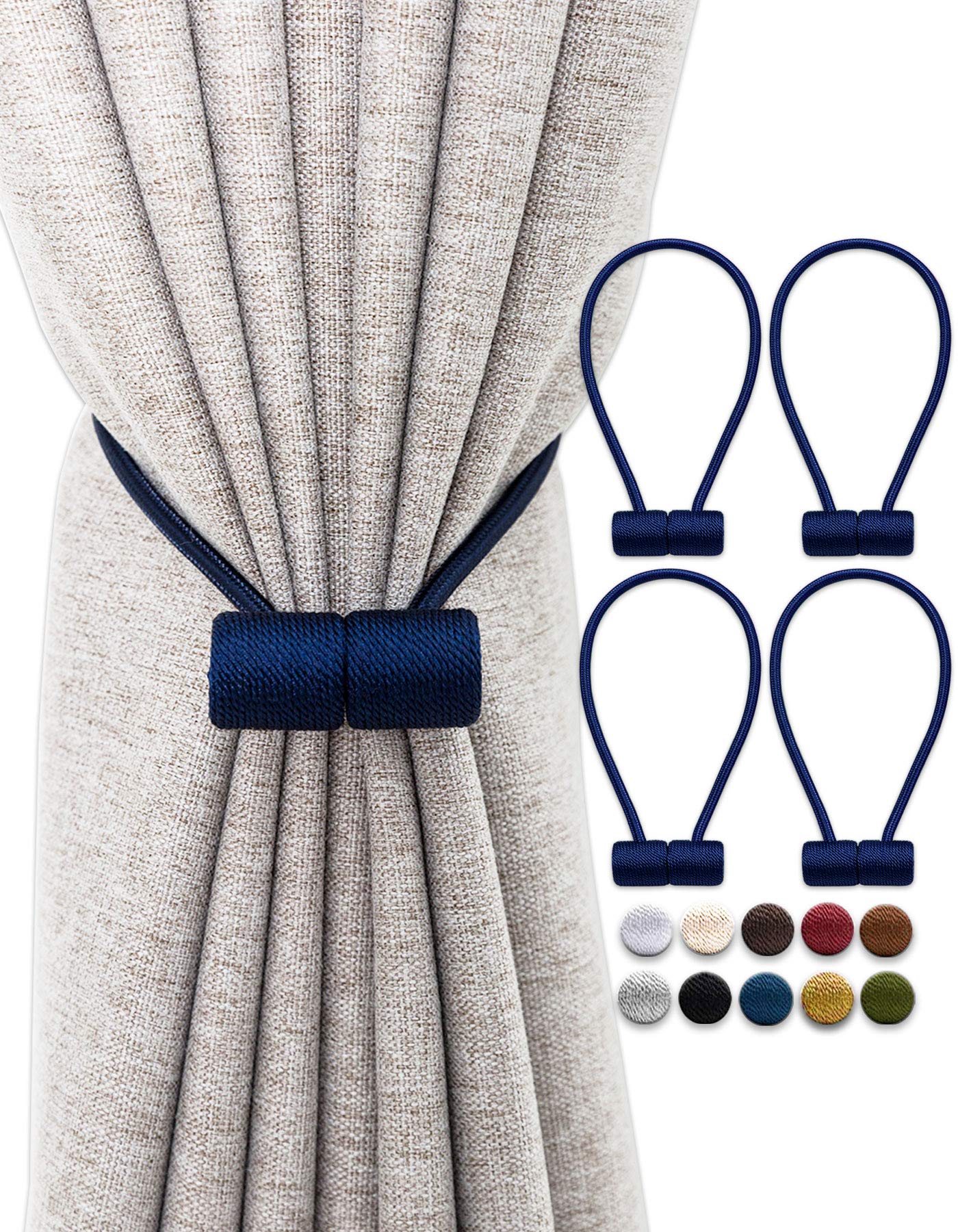 OUdini Curtain Tiebacks, Drapery Tiebacks Curtain Holdback Rope Curtain Holder Buckles for Blackout/Sheer Window Treatment/Navy/4Pcs