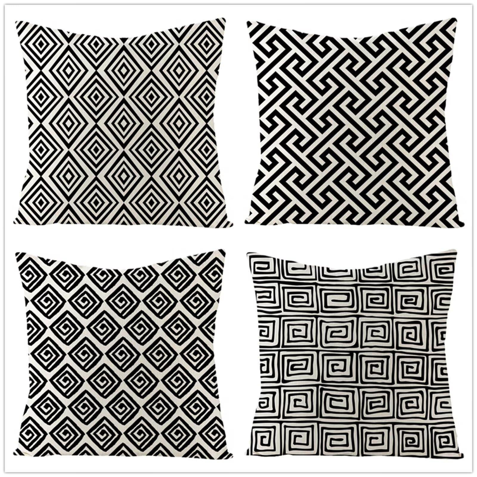 Fodere Per Cuscini 70x70cm Fodere per cuscini Federe per cuscini decorativi in Lino Protezioni con cerniera invisibile per divano Divano Sedia per auto Geometria nera