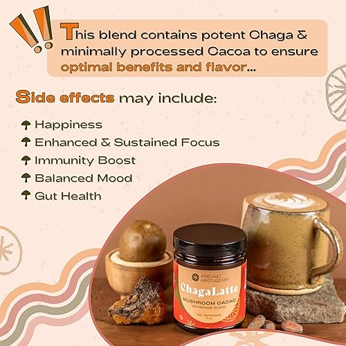 Miniatura 8 de ChagaLatte - Mezcla de bebidas de cacao y champiñones  Suplemento Chaga superalimento helado y cacao caliente  Impulso de energía con adaptógenos