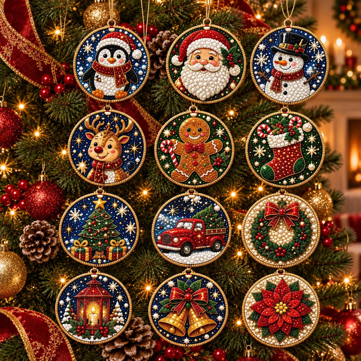 12PCS Christmas Ornaments DIY Pearl Diamond Art Kits for Adults (#A) — image 1