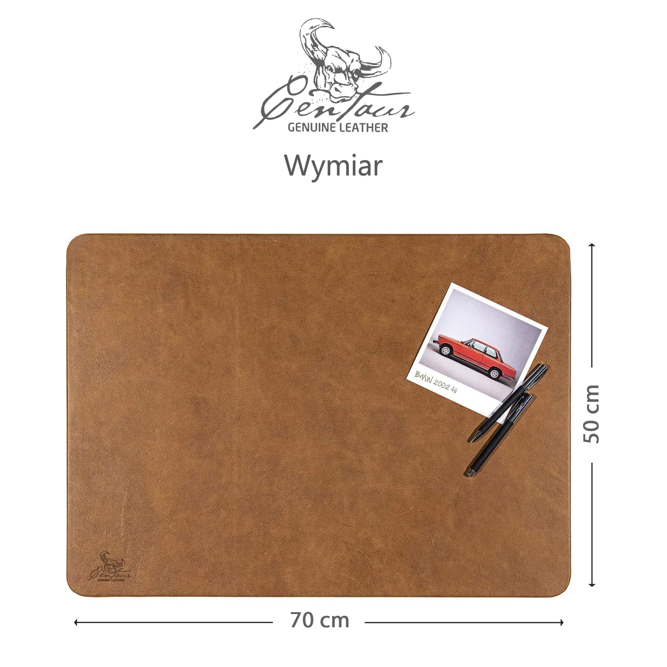 Centaur - Wysokiej jakości skórzana podkładka na biurko Koniak vintage 70 x 50 cm – Idealna do biura i domu – Łatwa w czyszczeniu – Ręcznie wykonana w Niemczech
