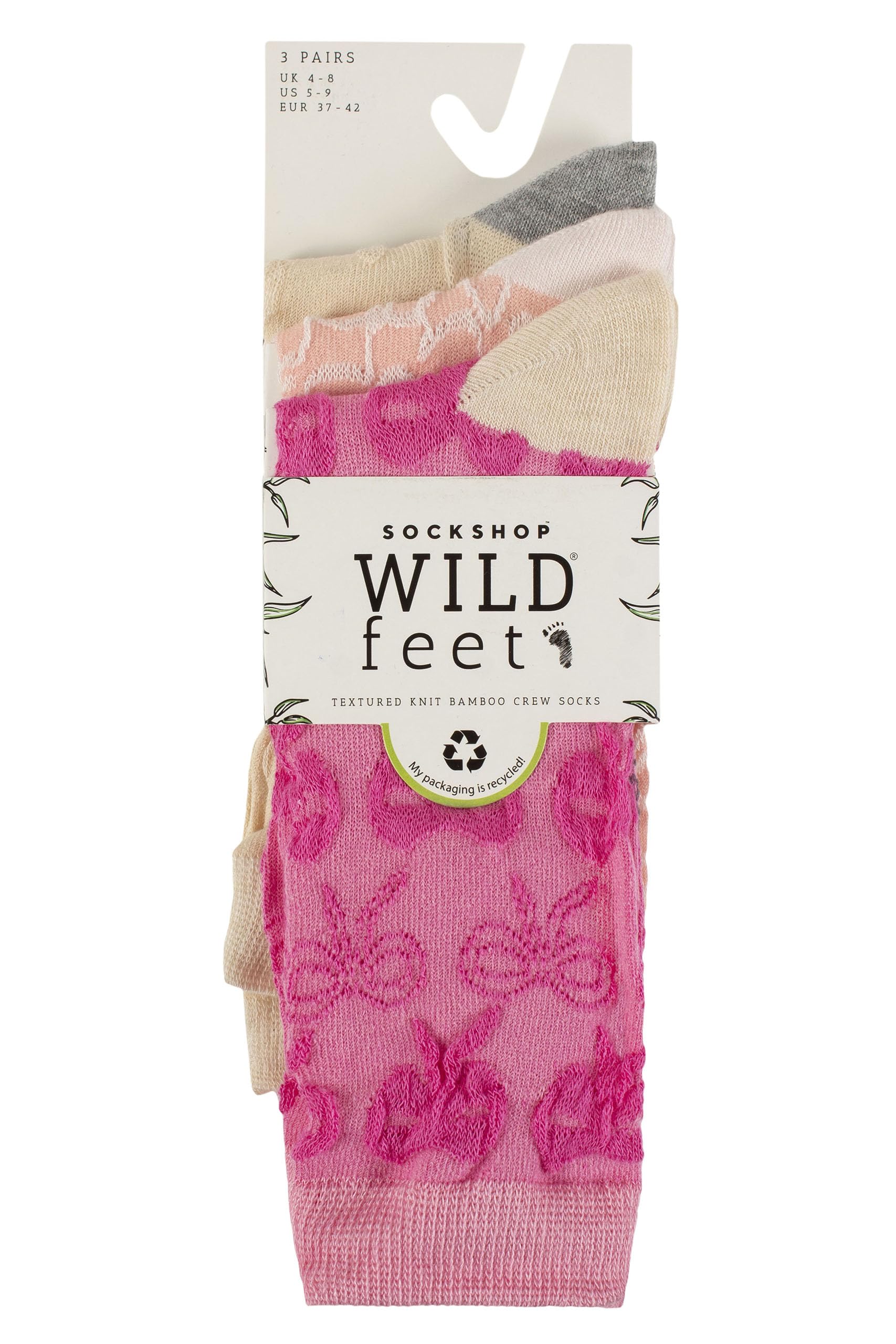 SockShop Wildfeet Damskie 3 pary teksturowanych skarpet bambusowych, miękkie, oddychające, lekkie, na co dzień, z subtelną wzorzystą dzianiną, stylowe dopasowanie do pracy, na co dzień lub na co dzień