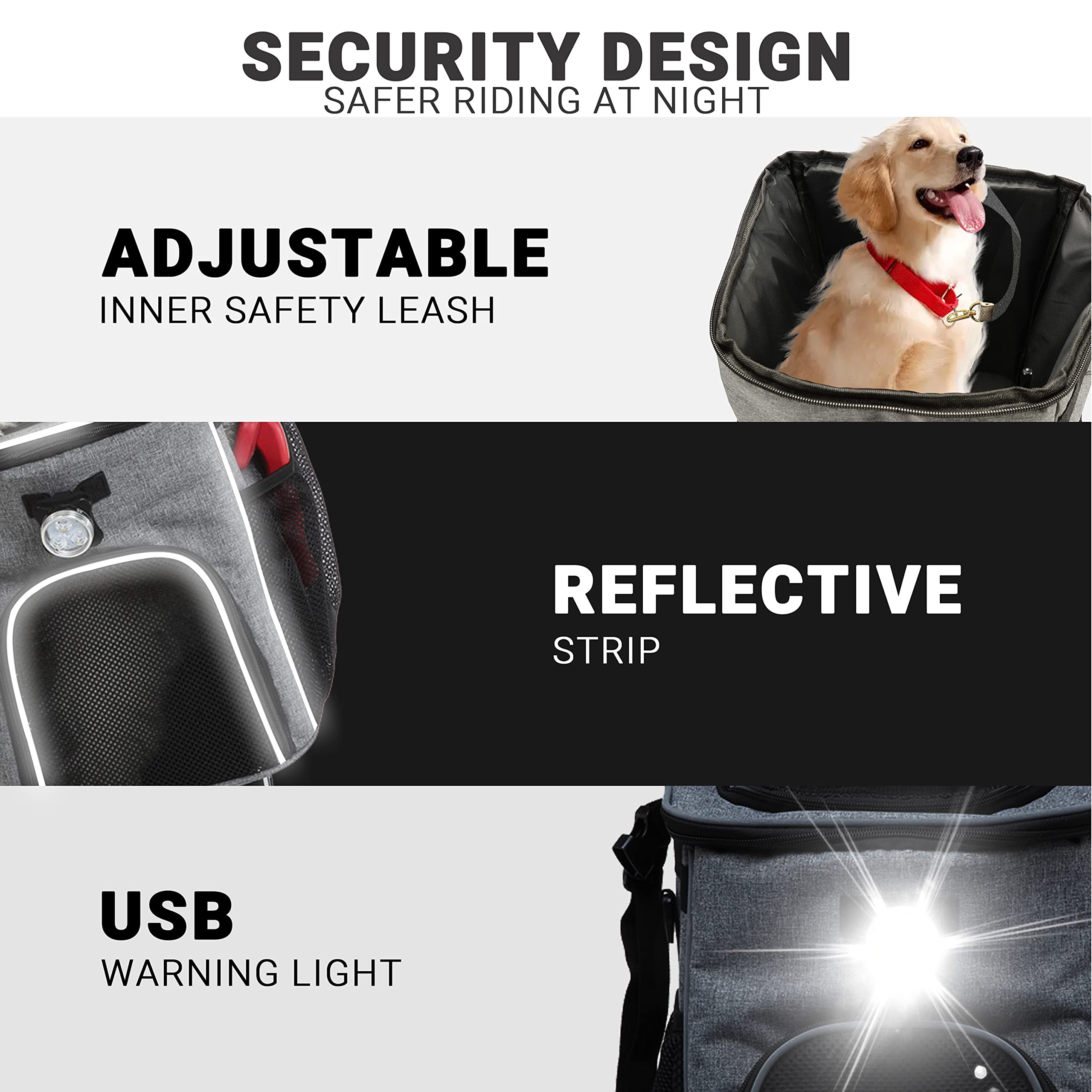 Himiway Foldable Dog Bike Basket Breathable Dog Basket for Bike Safe and Easy Dog Bike Carrier Backpack Comfy & Padded Shoulder Strap pet Carrier for Bike with 2 Open Doors for Small Medium Dogs/Cats