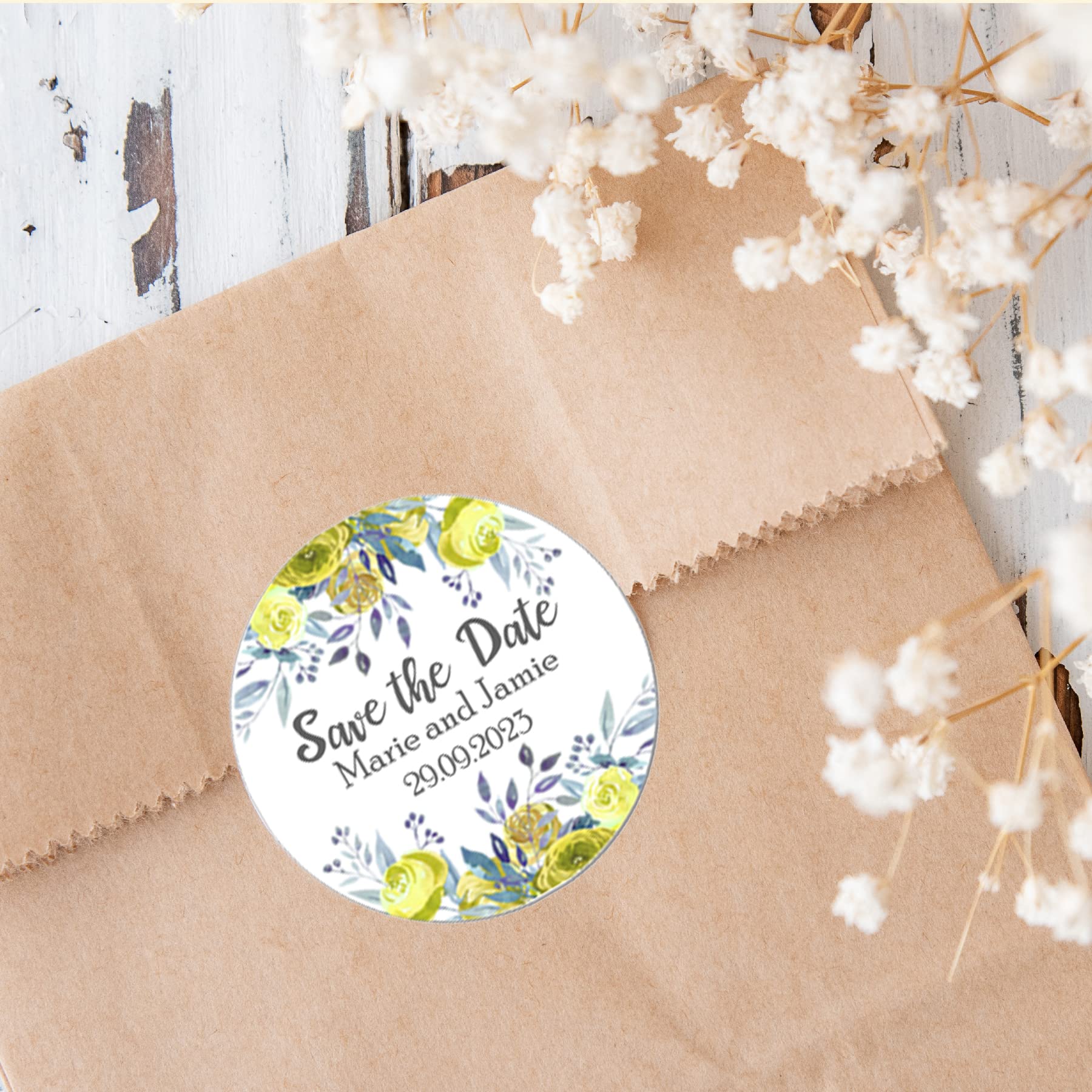 35 Personalised Floral Baby Shower Stickers - Thank You Sweet Cone Bags Favour Luxury (Yellow)
