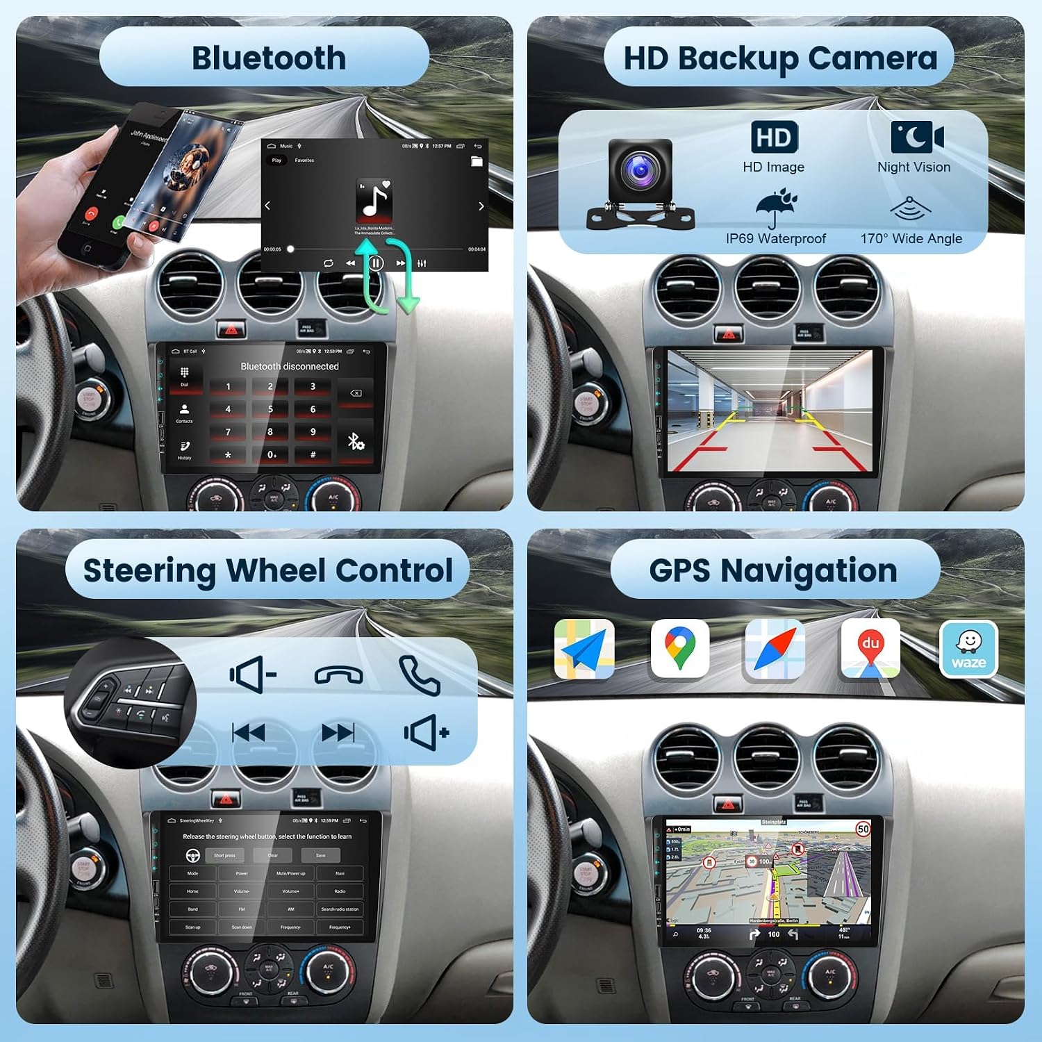 2G+64G Android Car Stereo for Nissan Altima 2008-2012 with Wireless Carplay Android Auto, 9“ Touch Screen Bluetooth Car Radio Support GPS Navigation WiFi FM SWC USB Backup Camera (Manual A/C)
