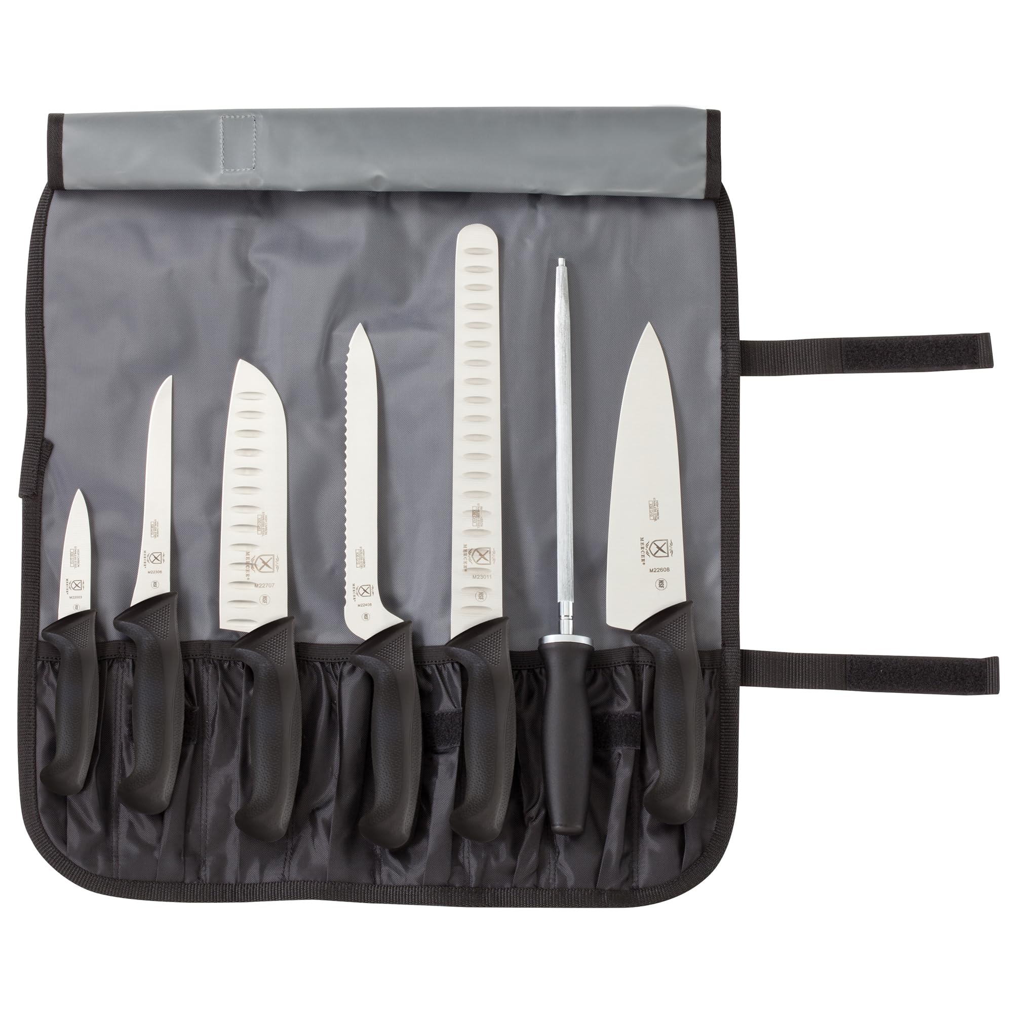 Mercer Culinary Millennia 8-Piece Knife Roll Set, Black Handles