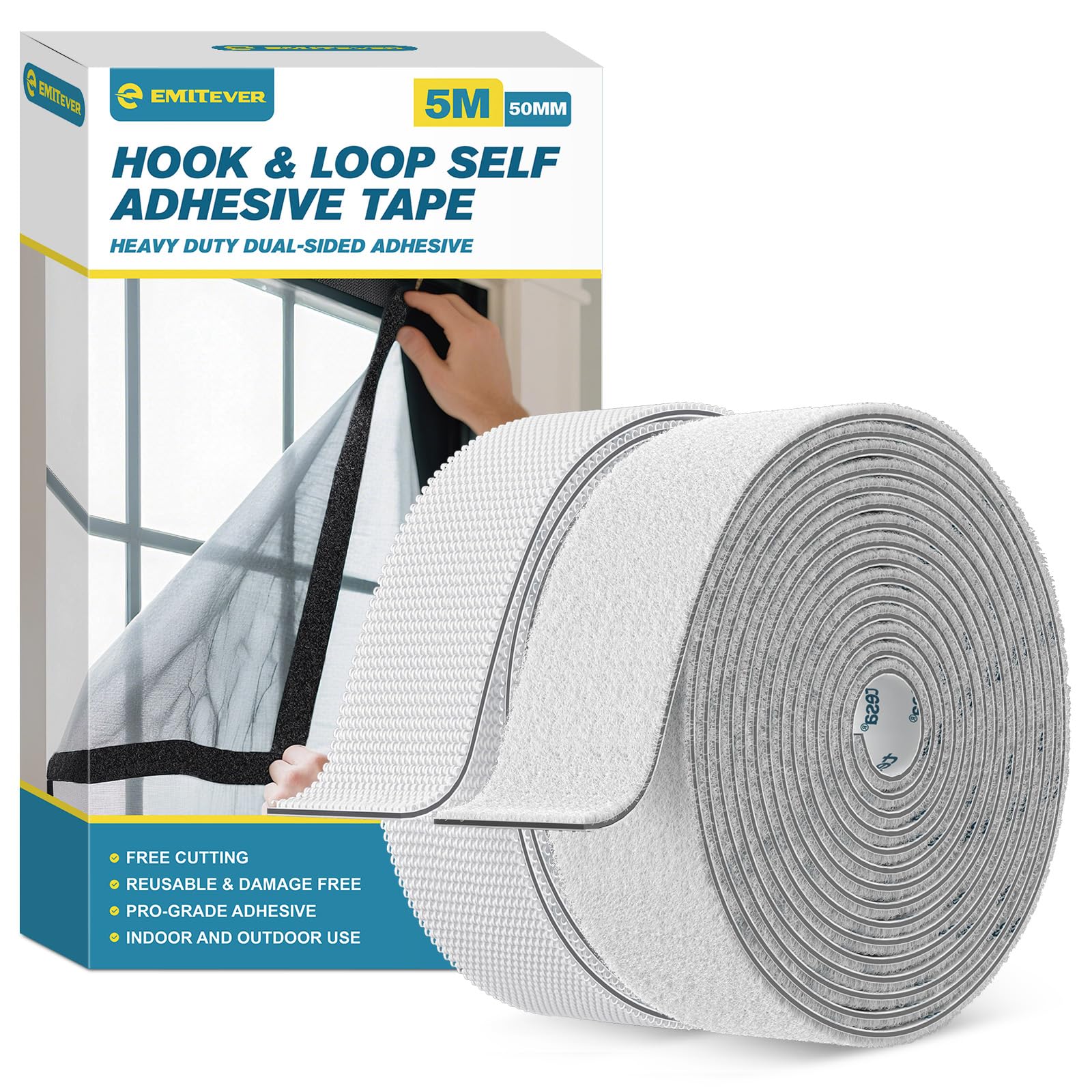 EMITEVER Klettband Selbstklebend Extra Stark- Klettverschluss Selbstklebend Heavy Duty-Doppelseitiges Vielseitig einsetzbar Tape für Innen & Außen DIY, Organisation