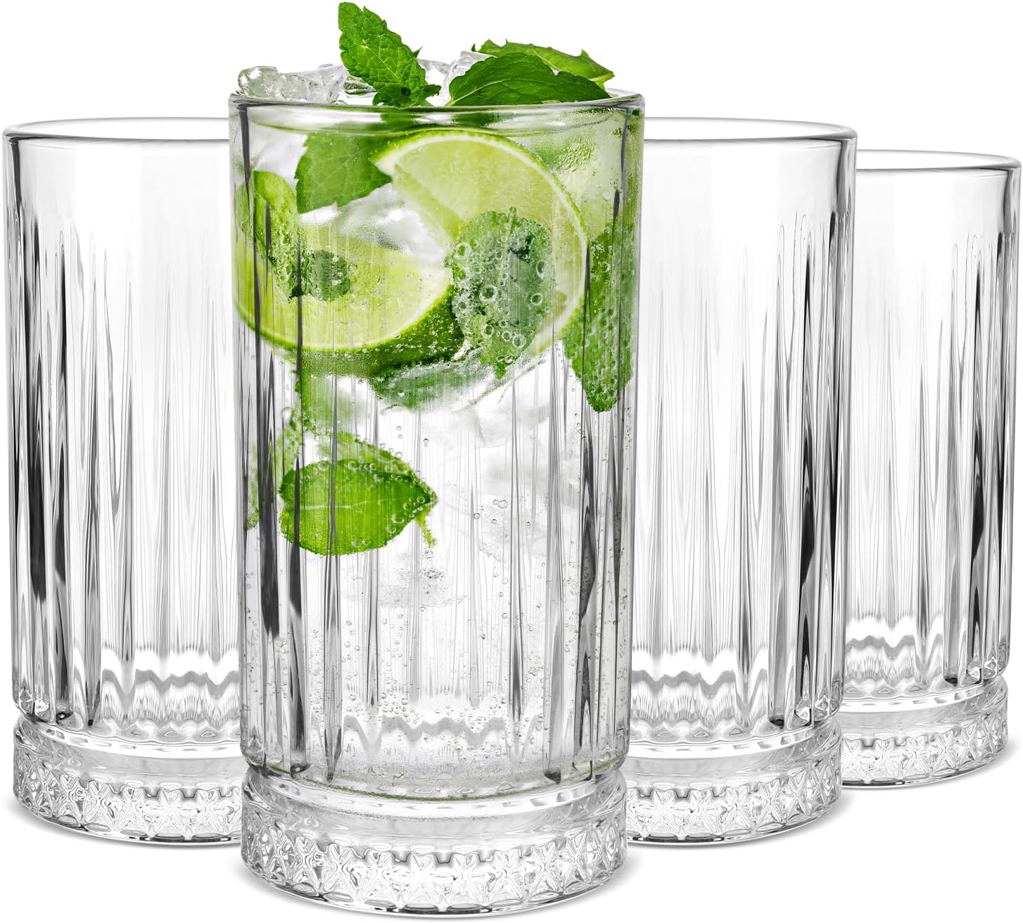 Highball Glasses Set of 4, 16oz Tall Drinking Glasses, Lead-free Crystal Water Glassware for Juice, Cocktails, Iced Tea