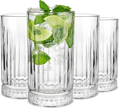Miniatura 8 de Vasos Highball de 10 onzas, juegos de 6 piezas de vidrio alto, cristalería de agua de cristal sin plomo para whisky, cóctel