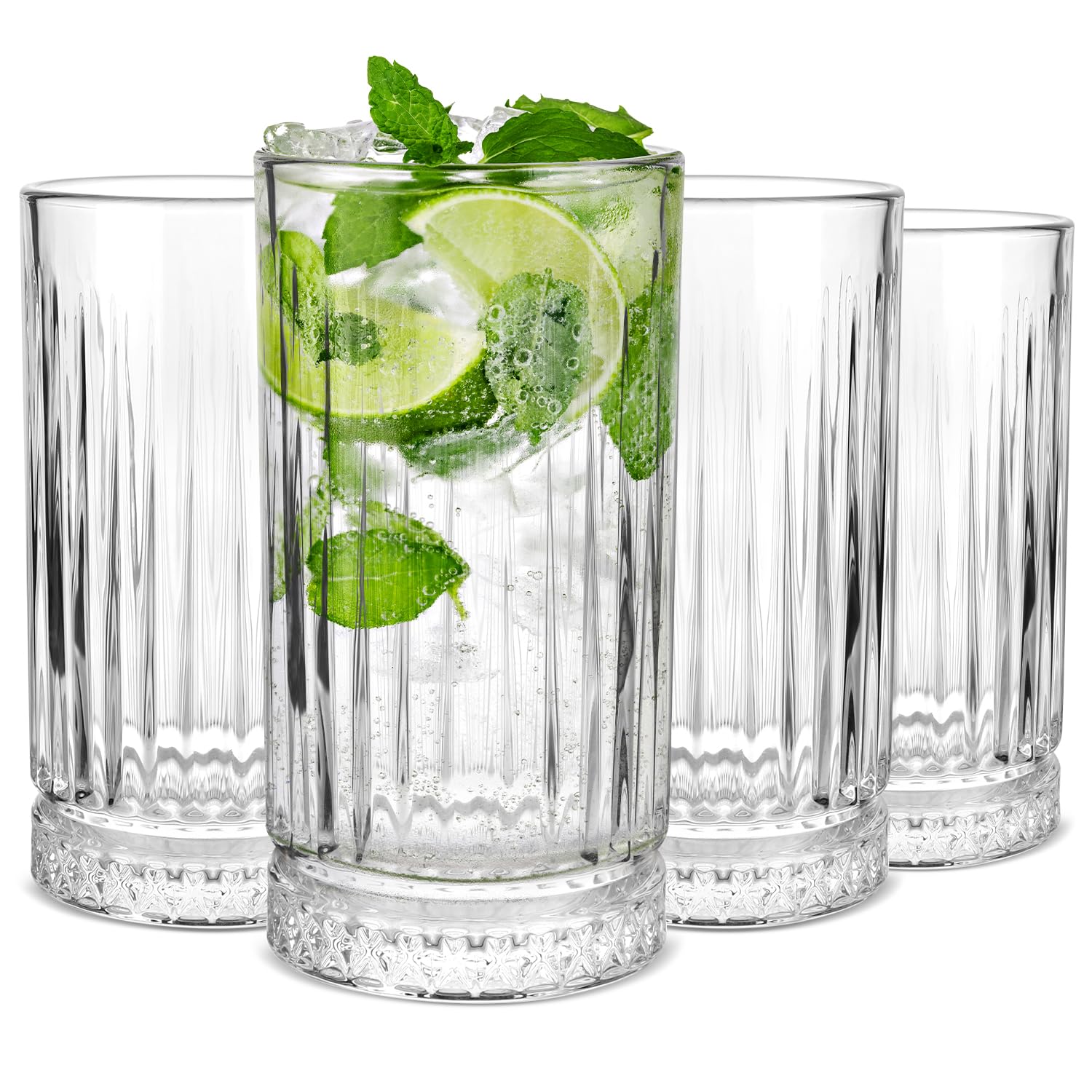Highball Glasses Set of 4 16oz Tall Drinking Glasses Lead-free Crystal Water Glassware for Juice Cocktails Iced Tea