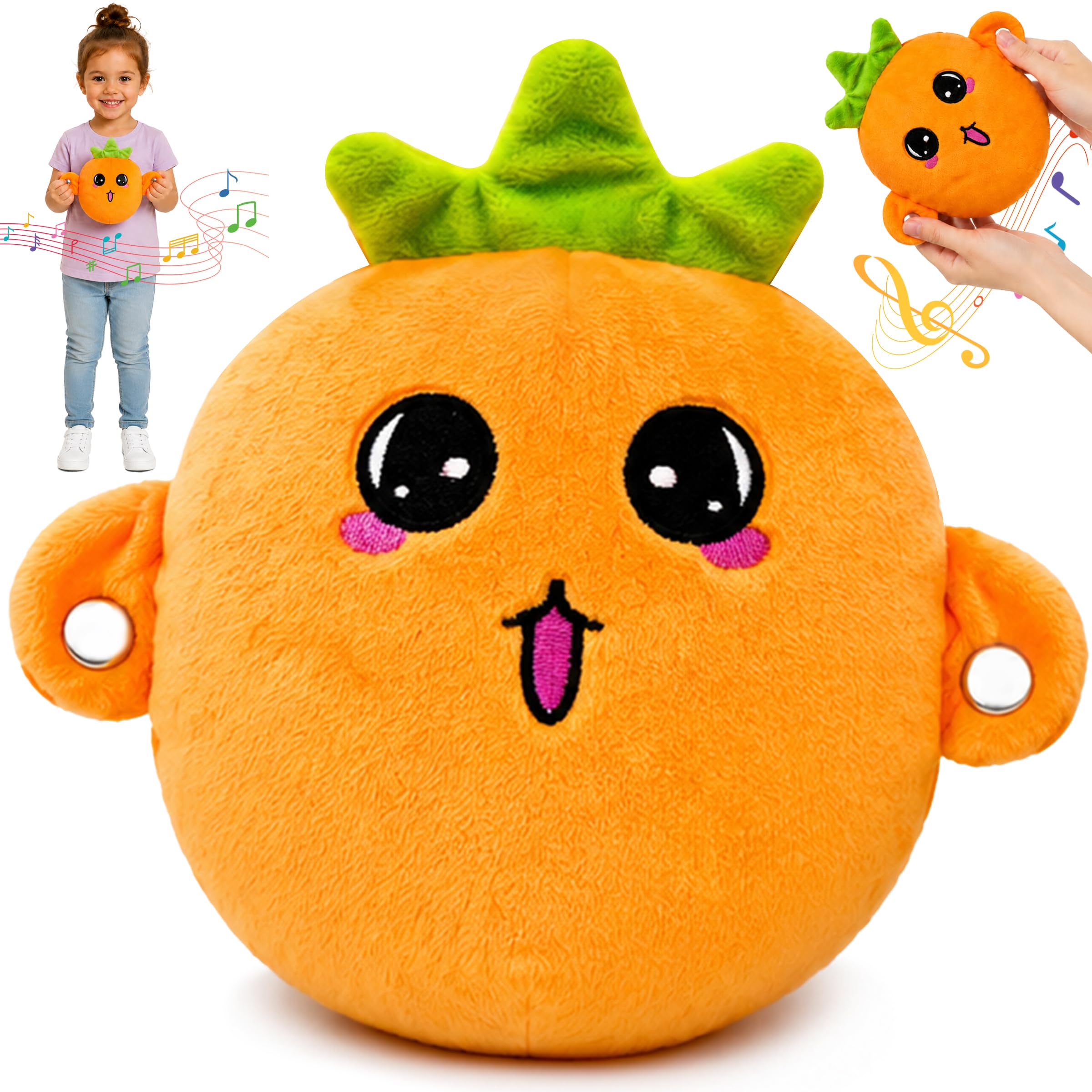 PICKSMOCUB Interactive Music Plush Toy Touch Sensor Musical Stuffed Fruit Toy Educational Interactive Toys Soft Plush Toy for Babies Toddlers Kids Birthday Gift Carrot