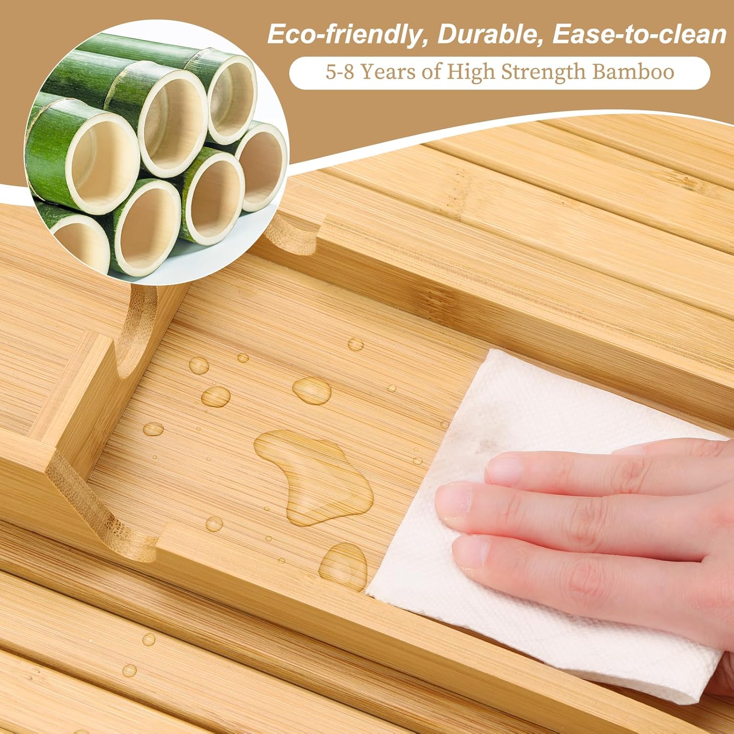 Bamboo Couch Arm Tray with Detachable Cup Holder - 2 in 1 Design, Foldable Anti-Falling Sofa Armrest Tray for Cups, Snacks, Remote - Image 5