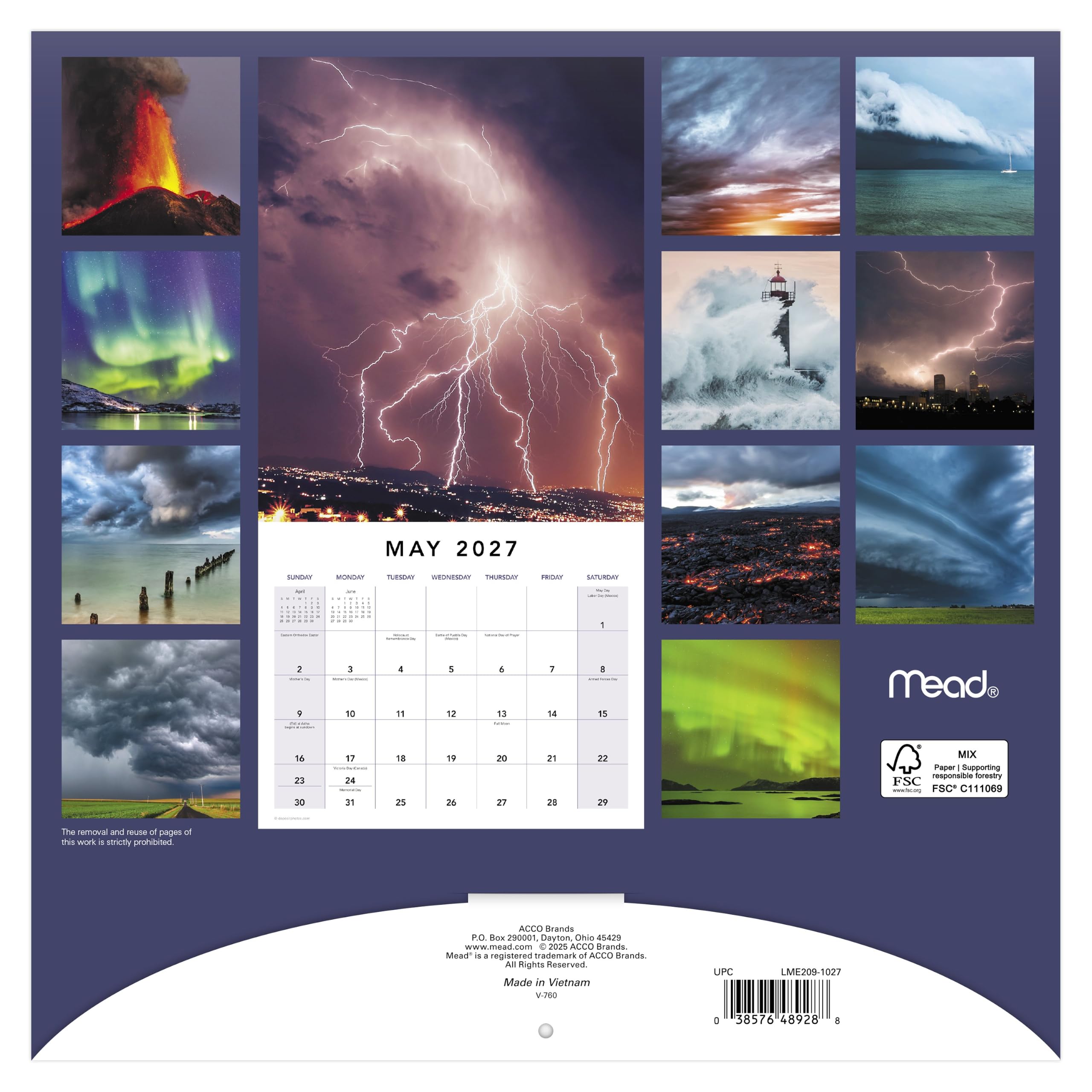 Calendrier mural 2027, 30,5 x 30,5 cm, mère nature, mensuel (LME209-1027)