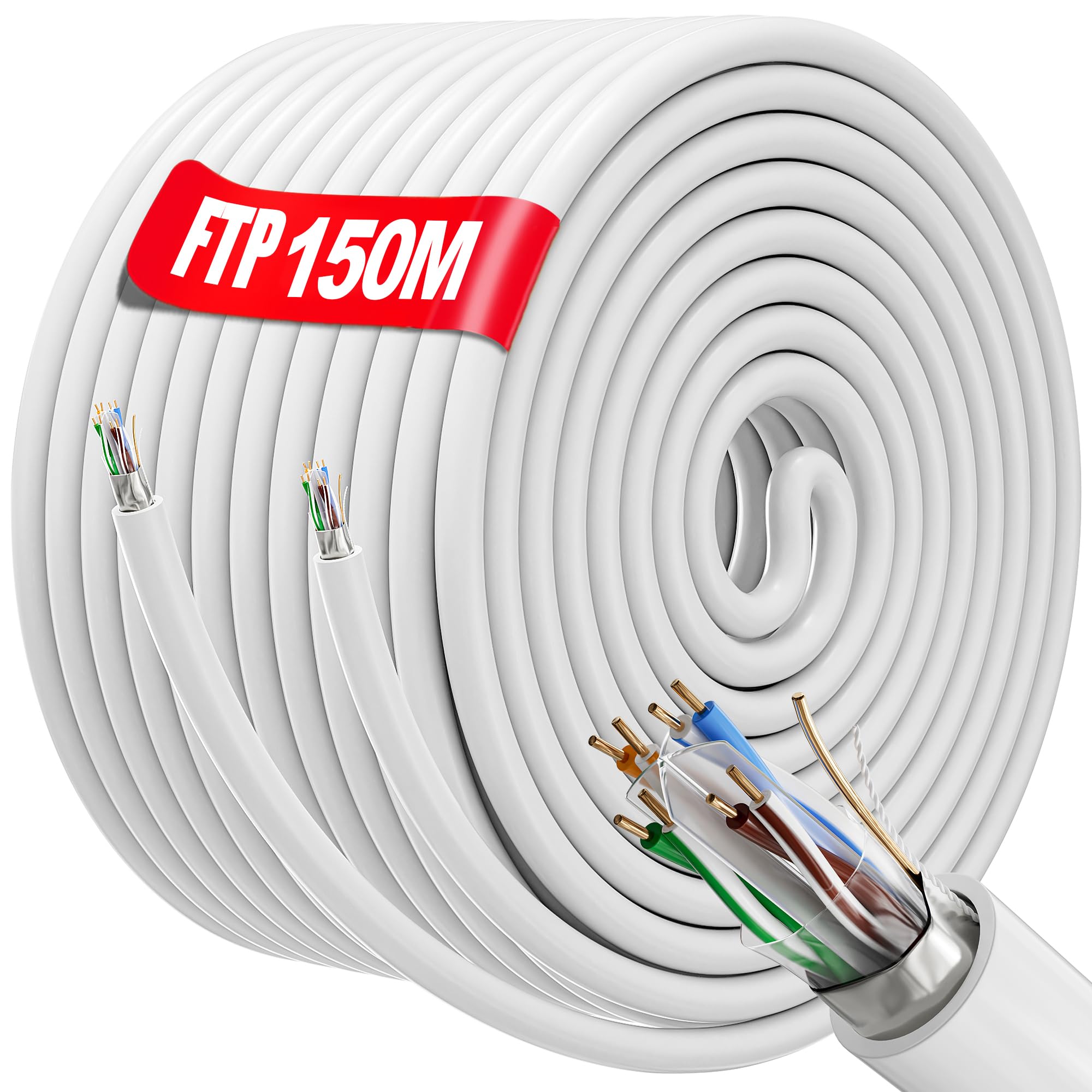 150m Netzwerkkabel Verlegekabel, Lan Kabel 150 meter Außen Cat 6 150m FTP | Ethernet Kabel Hochgeschwindigkeits Abschirmung Installationskabel Datenkabel |Outdoor Indoor Wetterfest, 23AWG, Anti-Jamming