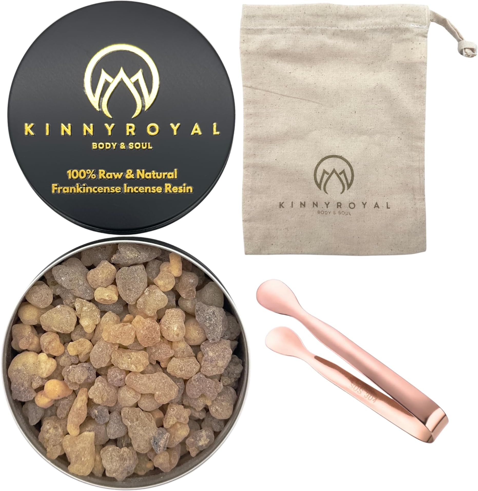 KinnyRoyal Natural Raw Frankincense Resin Boswellia Carterii 150g Refill - Pure Incense for Aromatherapy and Meditation With Cotton Carry Pouch and Tongs