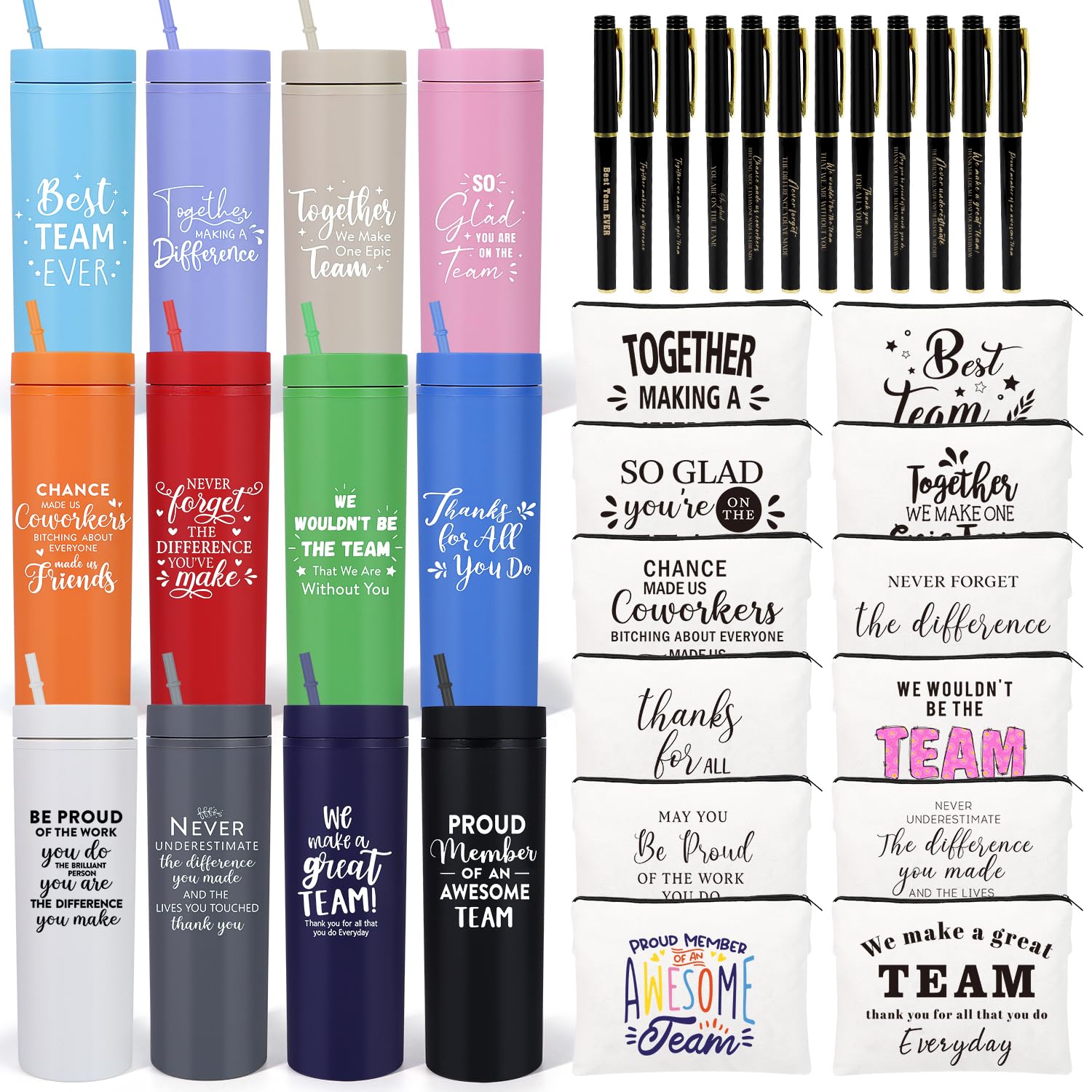 iAOVUEBY 12-teiliges Set für Mitarbeiter, Wertschätzungsgeschenke, Dankeschön-Geschenke für Kollegen, Lehrer, Krankenschwestern, 680 ml, Kunststoffbecher, Make-up-Taschen, Stift, Dankeschön, Geschenk