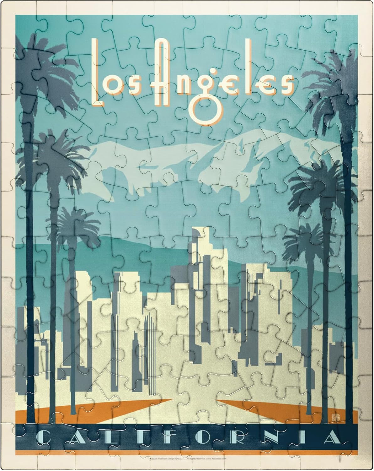 MyPuzzle Los Angeles Skyline, Vintage Poster - Premium 100 Piece Jigsaw Puzzle for Adults