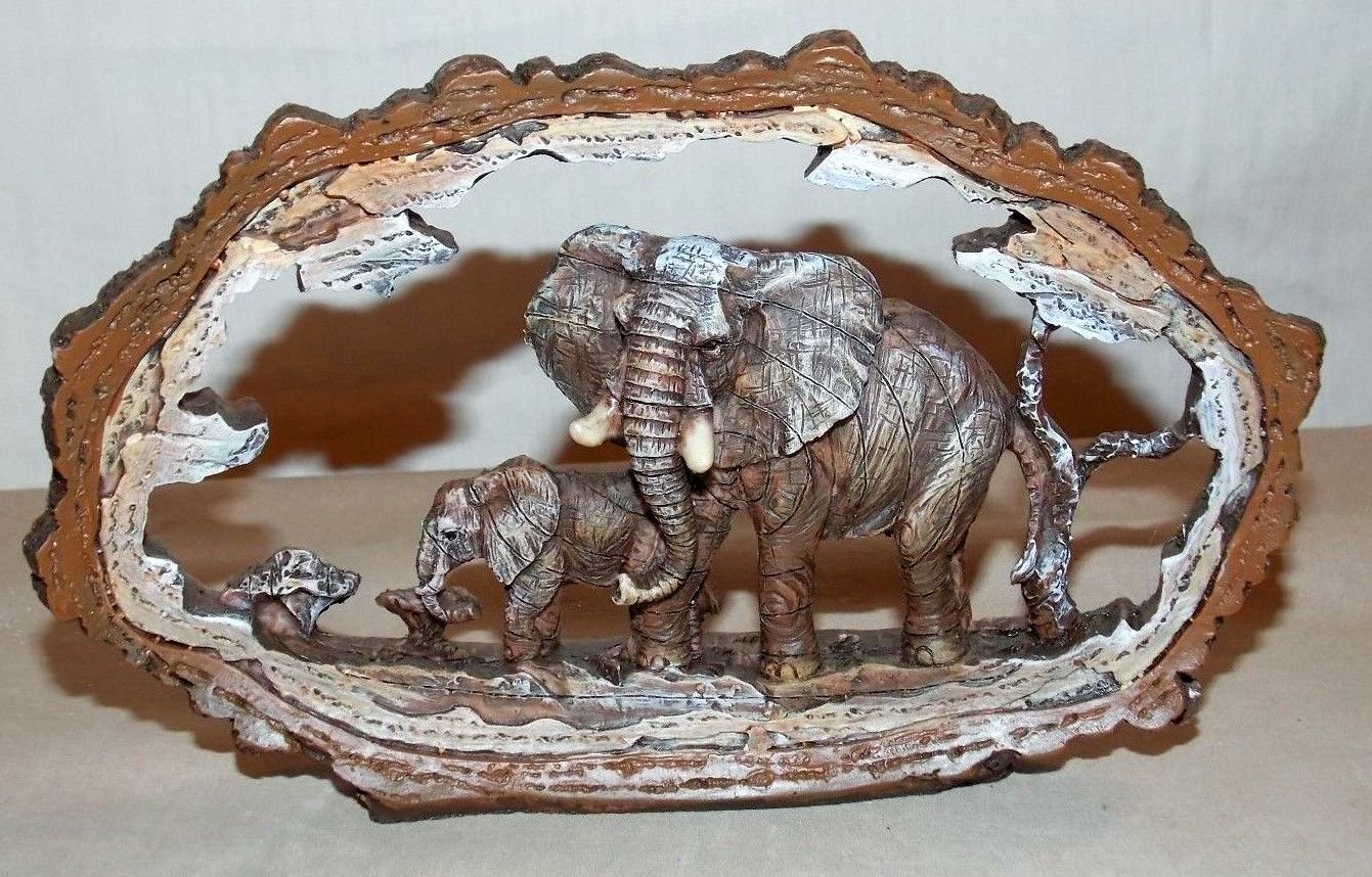 Elephant In Tree Frame Figurine New