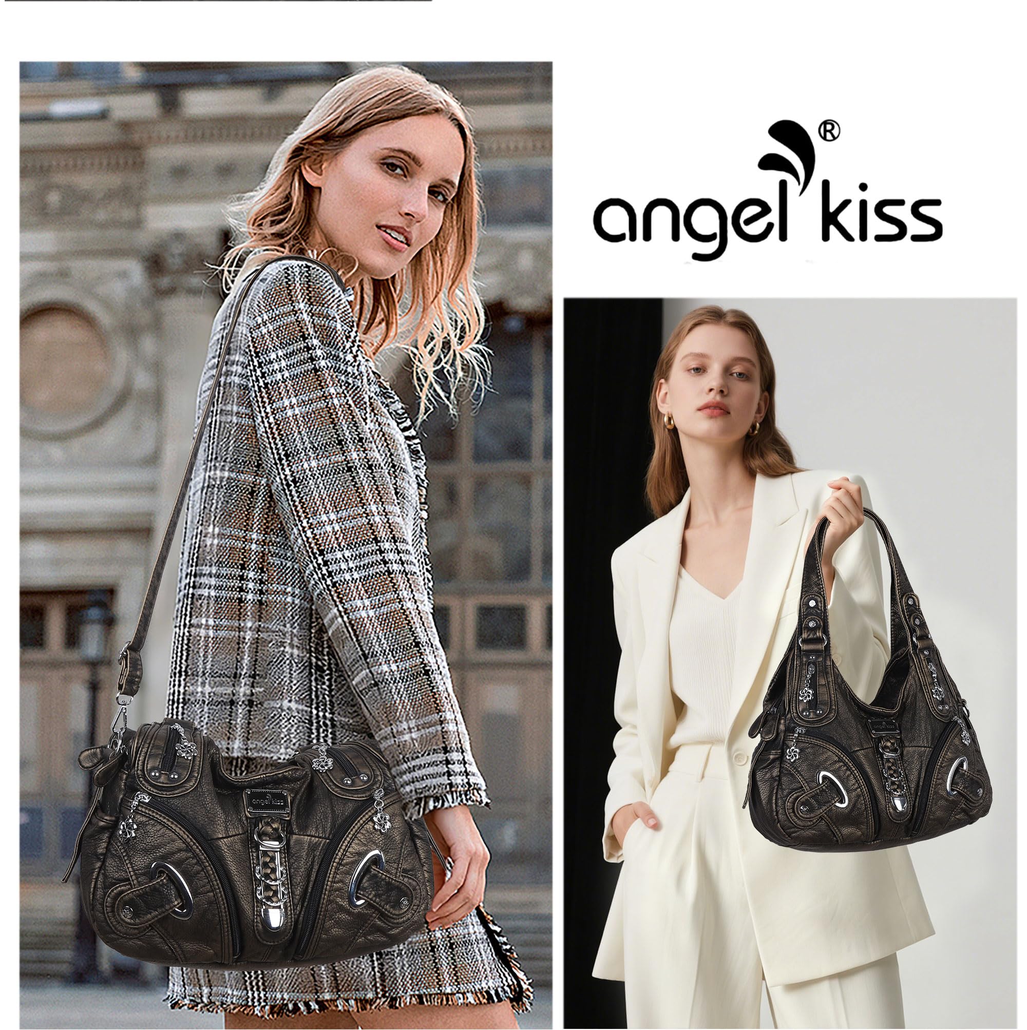 Angelkiss Torebki damskie typu hobo, duże torby na ramię do codziennego użytku, Medium