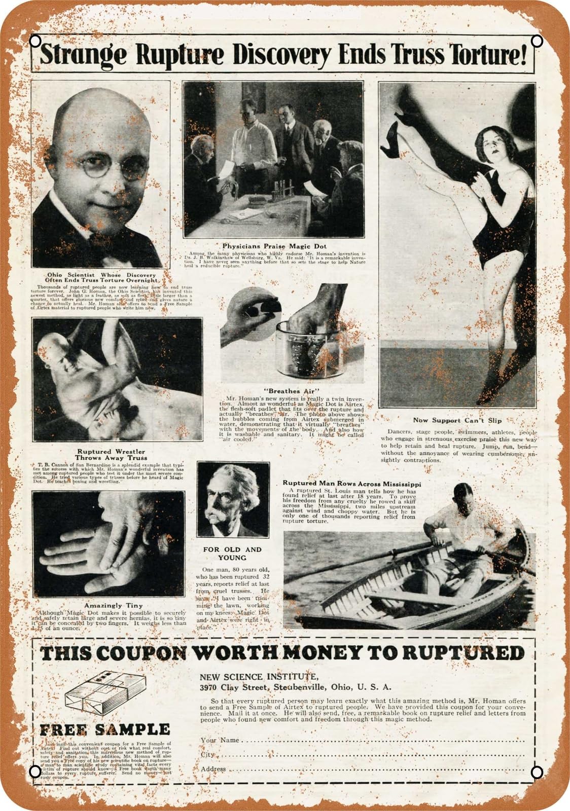 Miaomansenstore Metal Sign - 1930 Rupture Discovery Ends Truss Torture - Vintage Look Home Decor