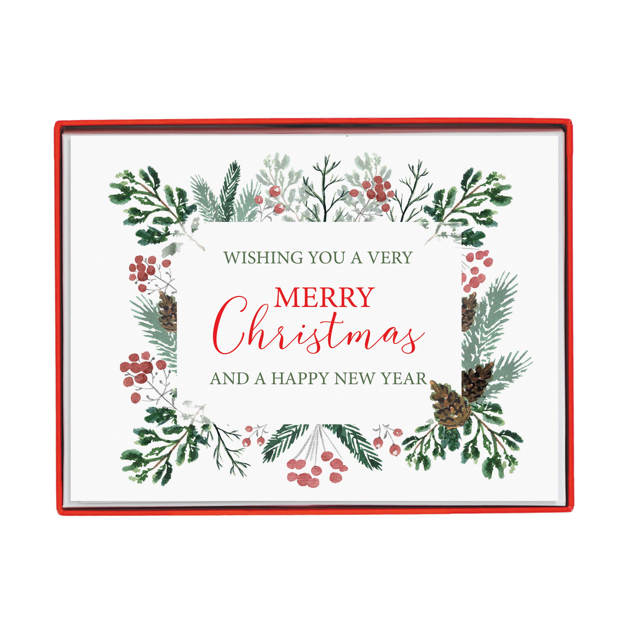 Graphique Winter Greenery Holiday Cards | Pack of 15 Cards with Envelopes | Christmas Greetings | Glitter Accents | Boxed Set | 4.25" x 5.5"