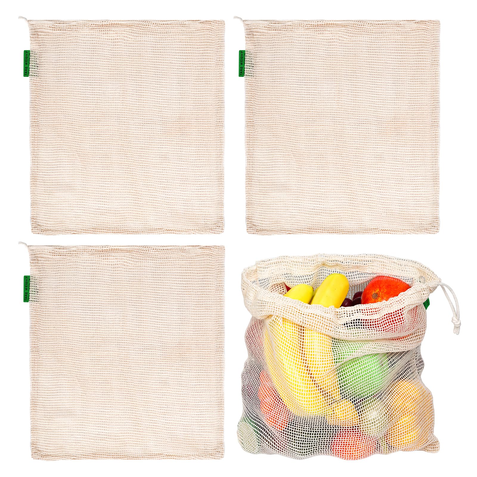 Tgsedr 3 Pack Vegetable Bags Cotton Drawstring Bag Vegetable Fruit Storage Bags Reusable Mesh Produce Bags Net Bag for Vegetables Fruit