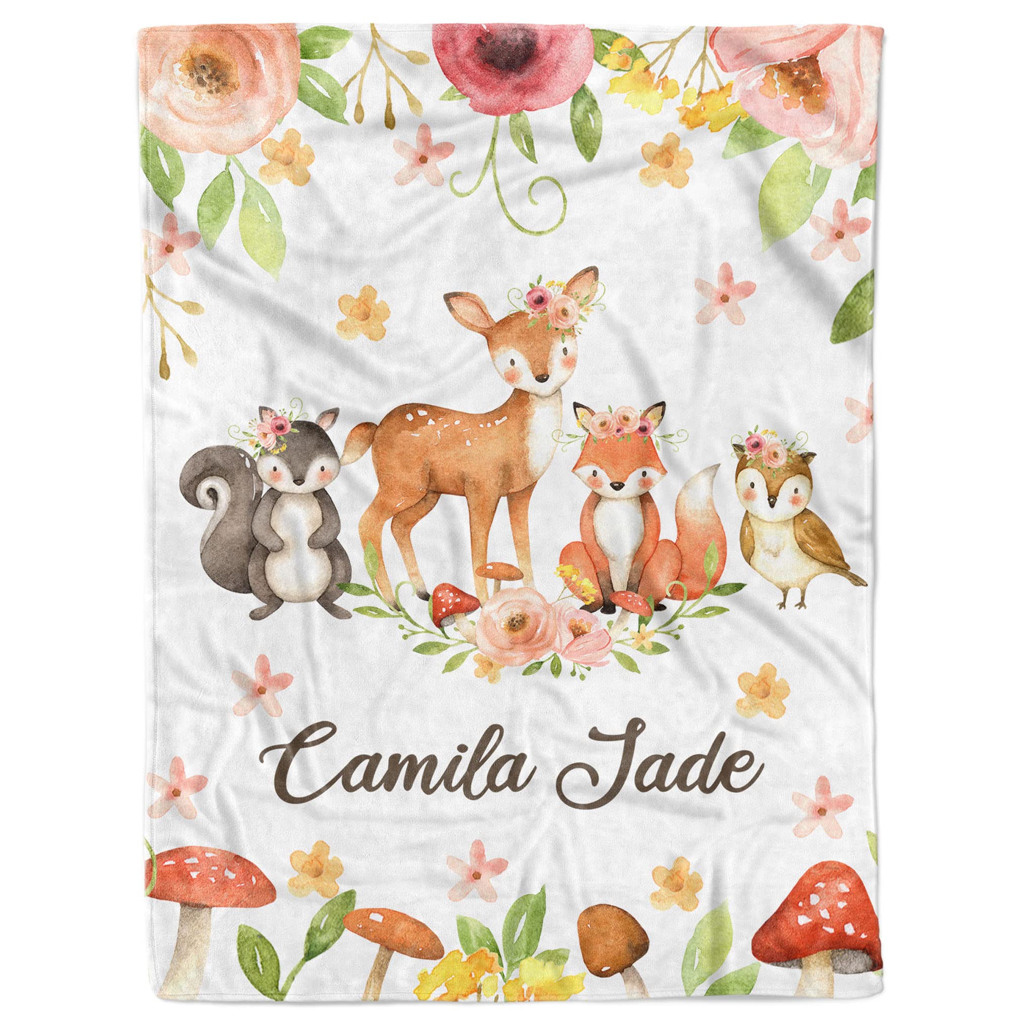 Arteaga Personalized Baby Blanket for Girls - Customized Woodland Animals Design, Super Soft Plush Fleece, 30''x40'' for Newborn, New Mom