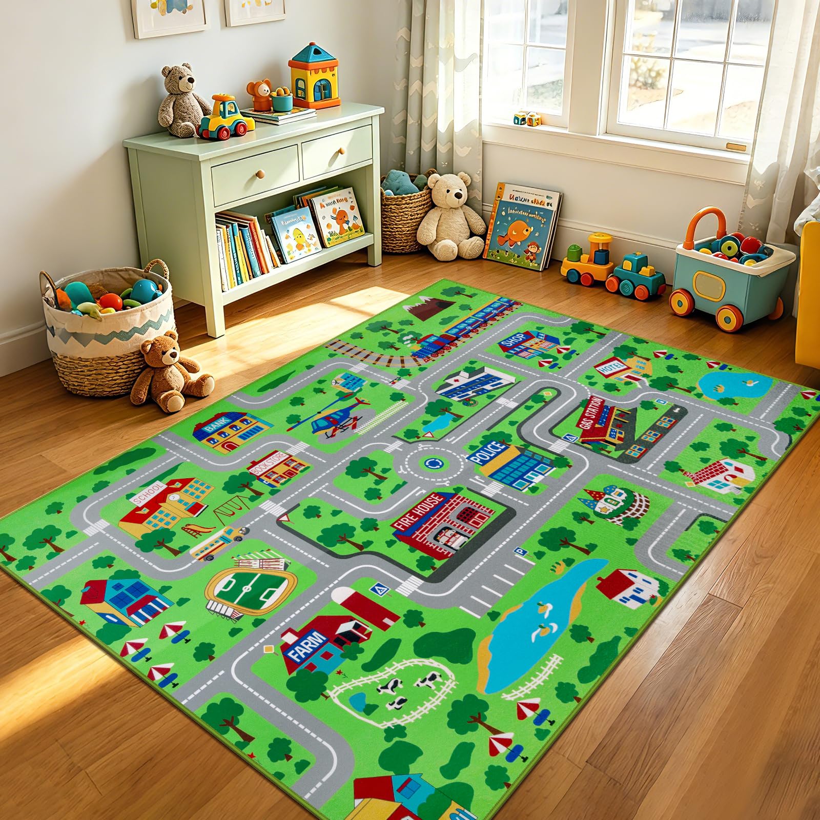 alfombra de juegos para niños, 150 x 200 cm, extra grande, alfombra de aprendizaje de la vida urbana, educativa para el coche, para bebés, dormitorio, sala
