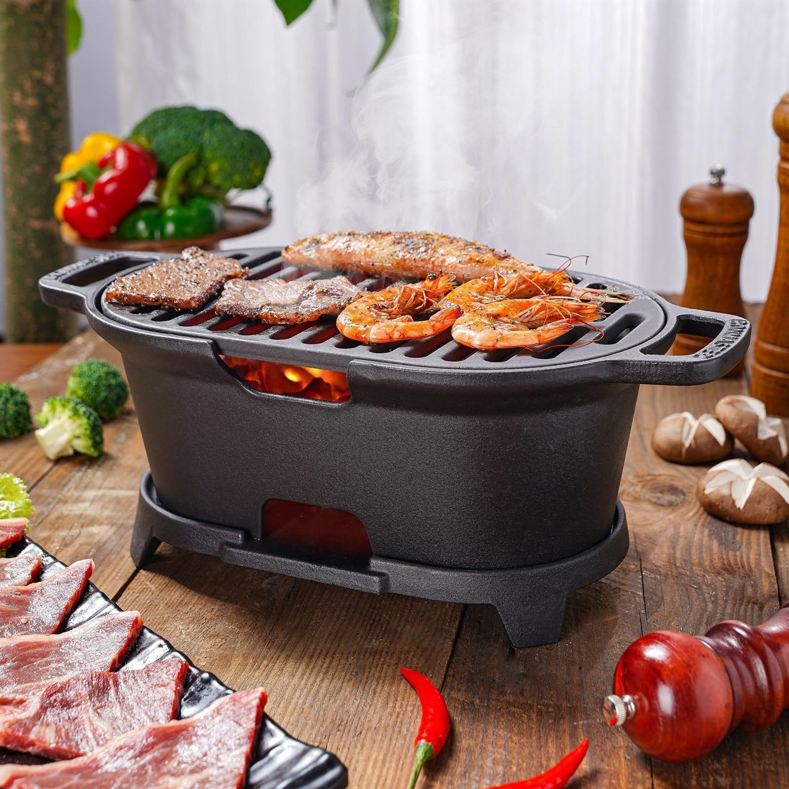 Przenośny Pulpit żeliwny piec na węgiel drzewny do grillowania, przenośny grill zewnątrz, piknikowy, grzewczy, kryty użytku domowego, gotowanie kawy i herbaty Kemping