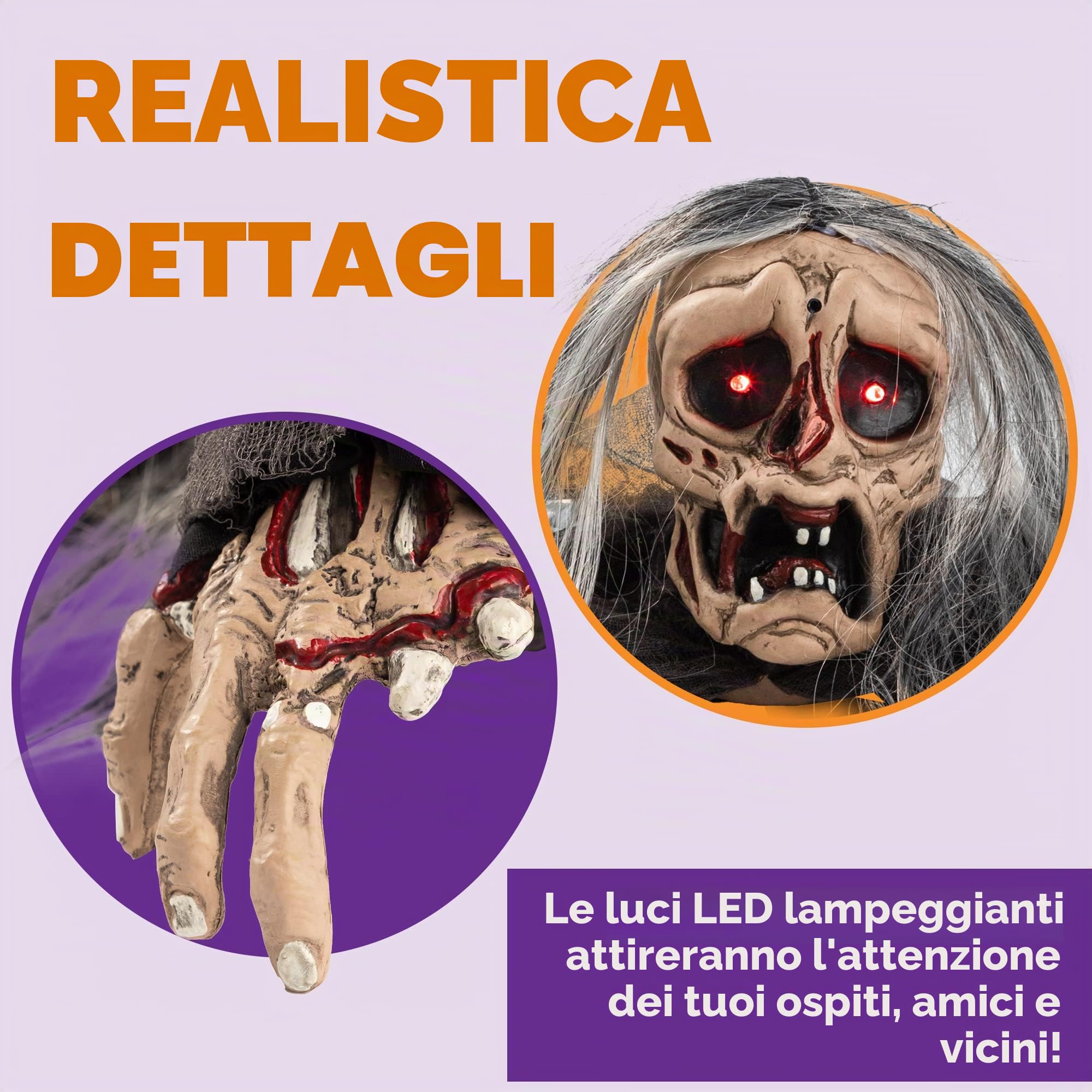 JOYIN Halloween Zombie Groundbreaker con occhi luminosi e suono spaventoso per la decorazione del prato all'aperto del patio di Halloween