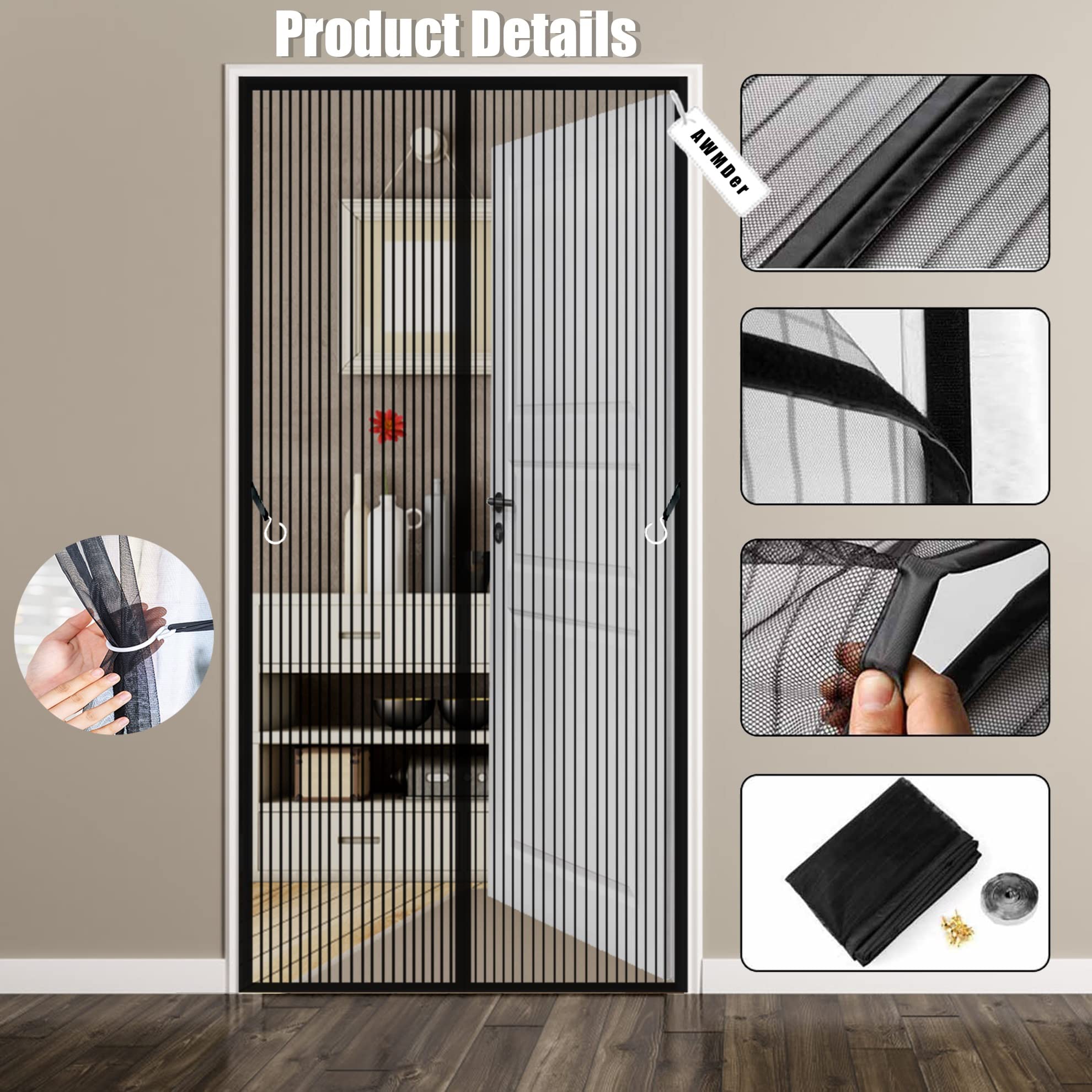 Amazon | 網戸 マグネット式 130 x 220 cm 玄関 ドア用 防虫ネット