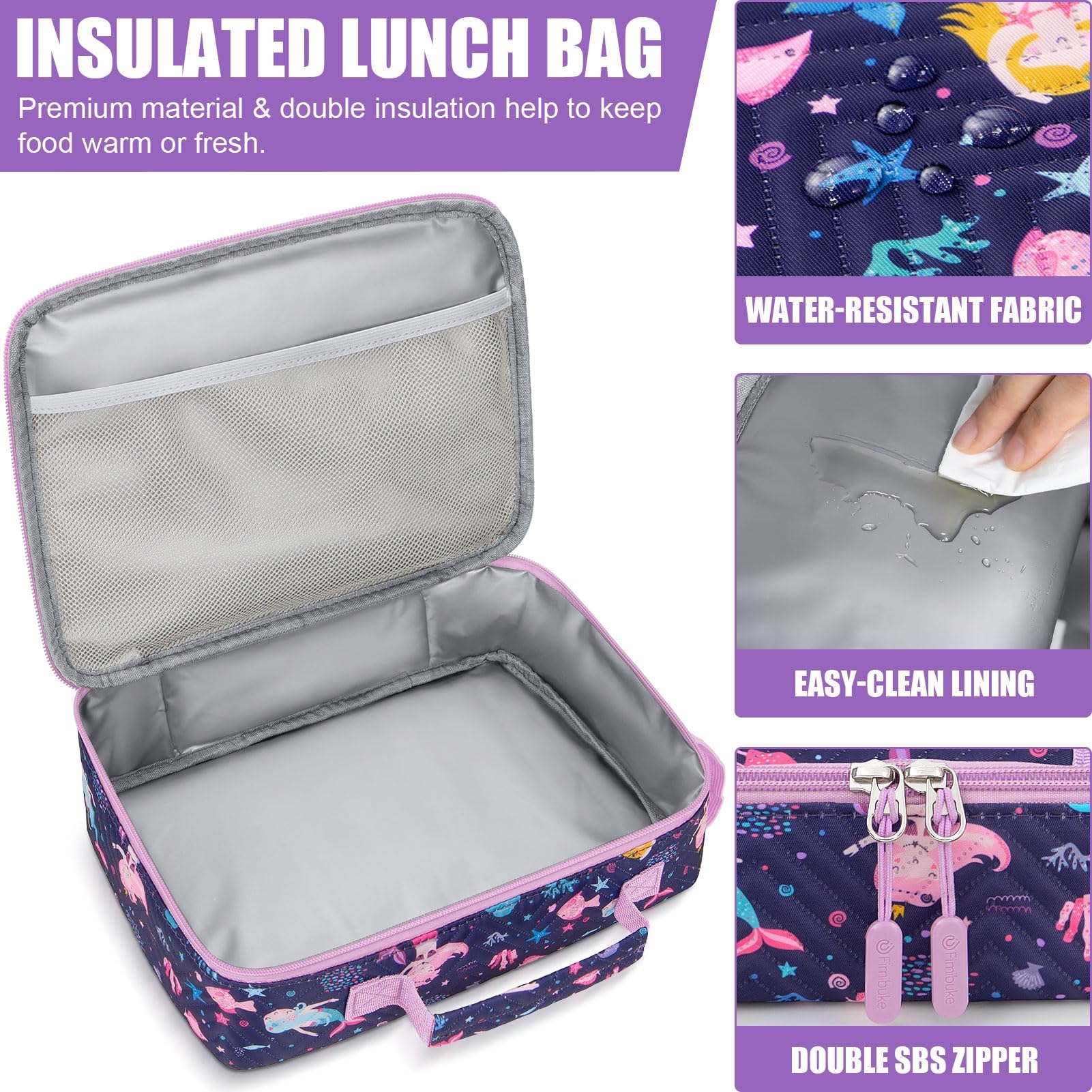 Fimibuke Lonchera Bento para niños con 4 compartimentos, bolsa de almuerzo aislada, tarro térmico al vacío de acero inoxidable, bolsa de hielo, juego de utensilios, regalos de cumpleaños para niños de
