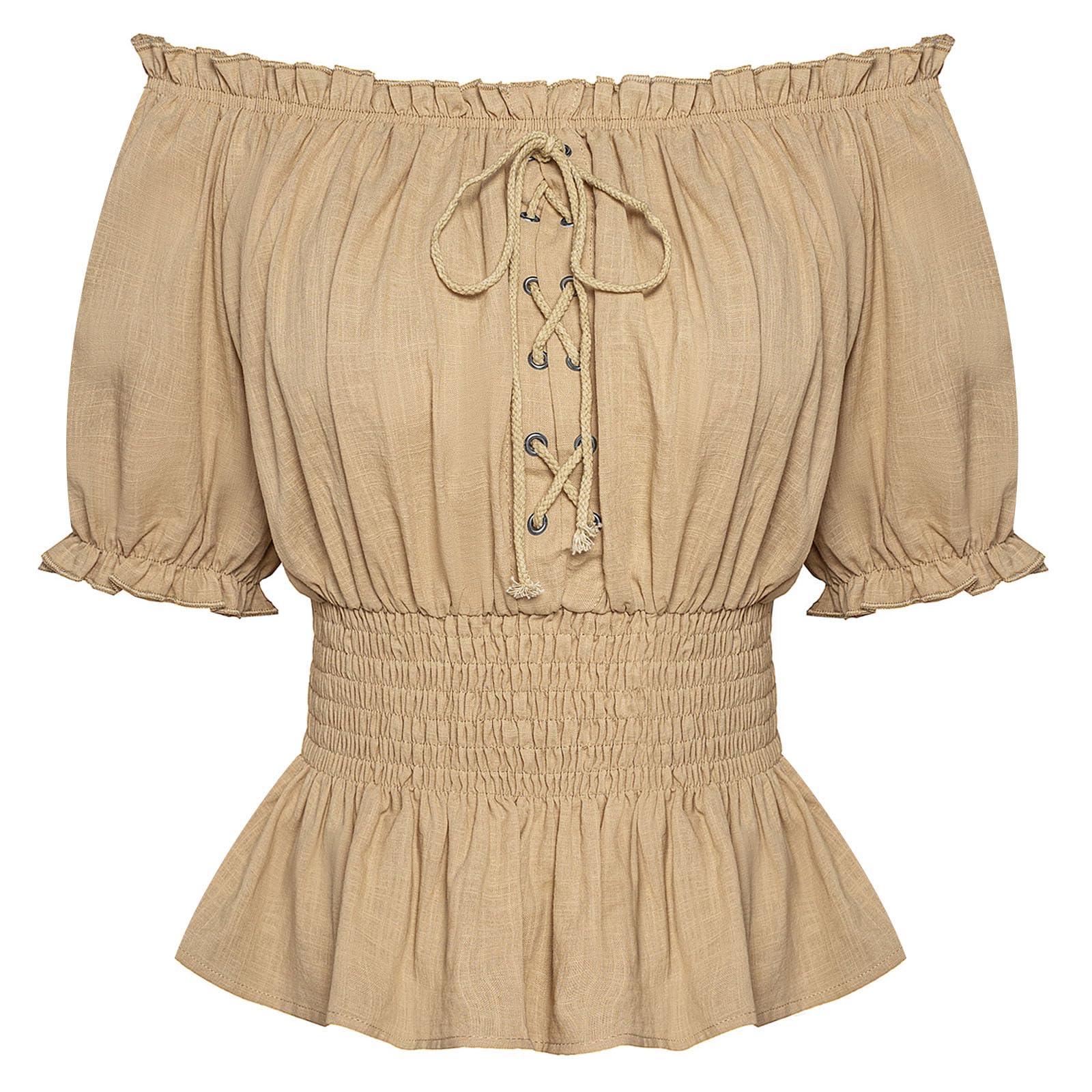 Scarlet Darkness Women Renaissance Off Shoulder Blouse Smocked Waist Pirate Shirt Peplum Tops