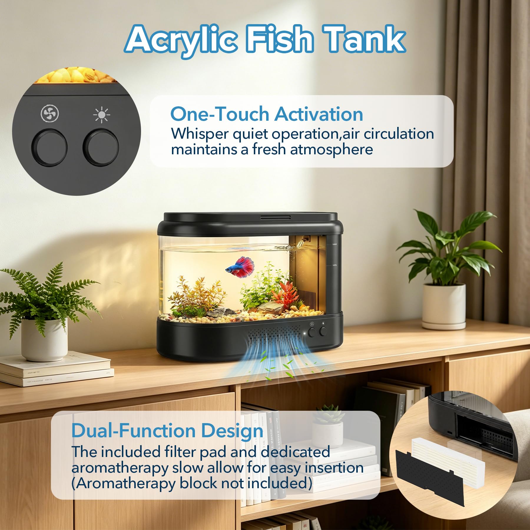 Nano Aquarium Starter Set 3,7L Schwarz Acryl mit Filtersystem LED Beleuchtung Betta Tischaquarium