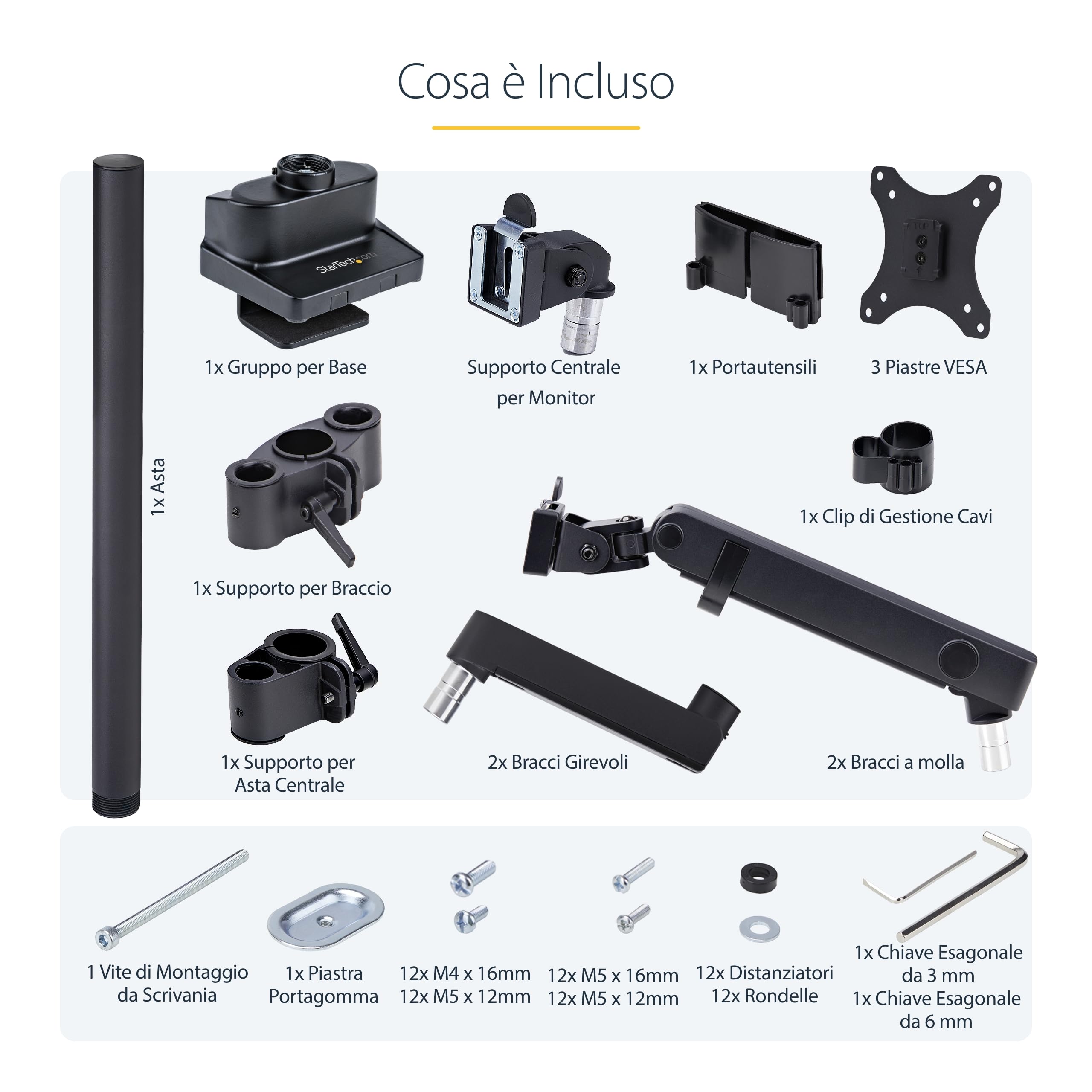 StarTech Braccio 3 Monitor da Scrivania 27" VESA (3MP2AG-MONITOR-ARM) | VESA 75x75/100x100, Regolazioni Senza Attrezzi