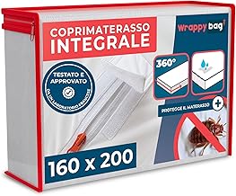 WRAPPYBAG Coprimaterasso Impermeabile - Protezione Integrale Anti-Acaro e Insetti - Coprimaterasso senza Trattamenti Chimici - Superficie in Cotone Morbida e Confortevole - 14 Taglie Disponibili