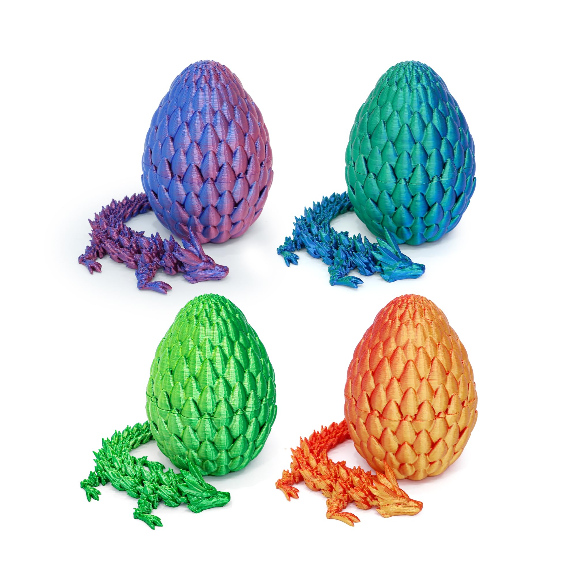 Flavery 4 Pack 3D Printed Dragon Eggs with Articulated Crystal Dragon Inside - Cute Fidget Toy, Birthday Gift, Desk Pet Figure(4A1)