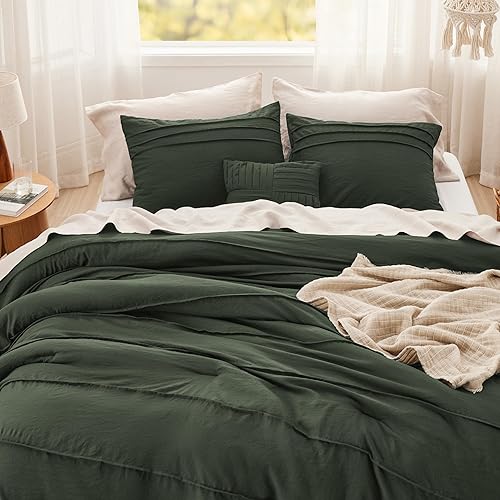 Miniatura 7 de Bedsure Juego de edredón tamaño Queen de 4 piezas de color verde oliva, juego de ropa de cama de plumón alternativo para todas las estaciones, 1