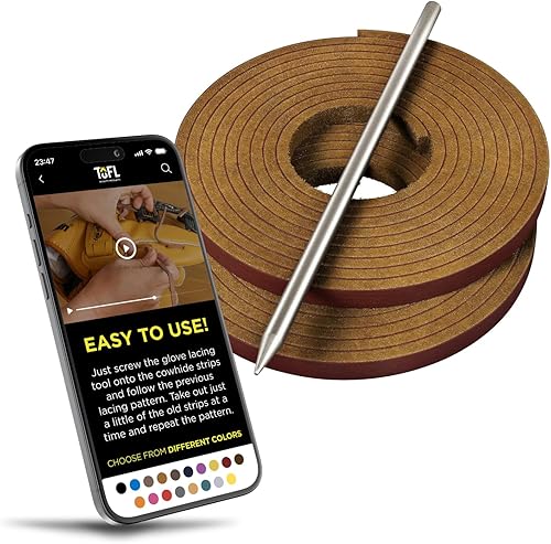 Miniatura 10 de TOFL Kit de encaje para guantes de sóftbol y béisbol  Kit de reparación de cordones de guante de encaje  2 cordones de cuero con aguja de cordones