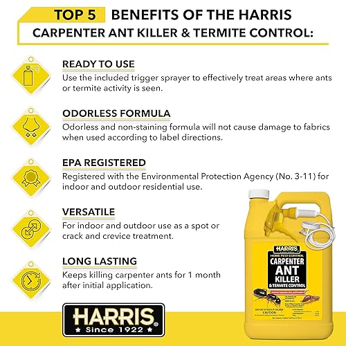Miniatura 3 de Harris Tratamiento de control de termitas y hormiga carpintero, mata al contacto, fórmula inodoro y que no mancha, 128 onzas