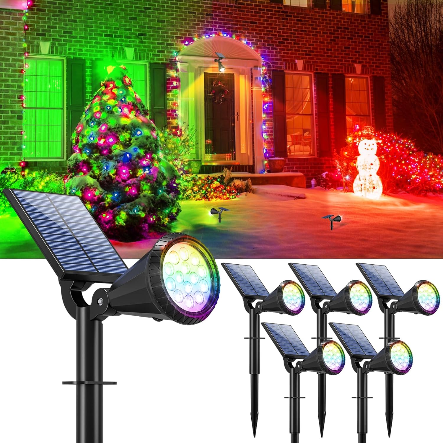 WELALO Solar Color Changing Spot Lights Outdoor Waterproof for Flag, [6 Pack/7 Modes] Multicolor Landscape Spotlights 180 Adjustable Solar Lights Outdoor for Halloween/Christmas Walkway Yard Garden