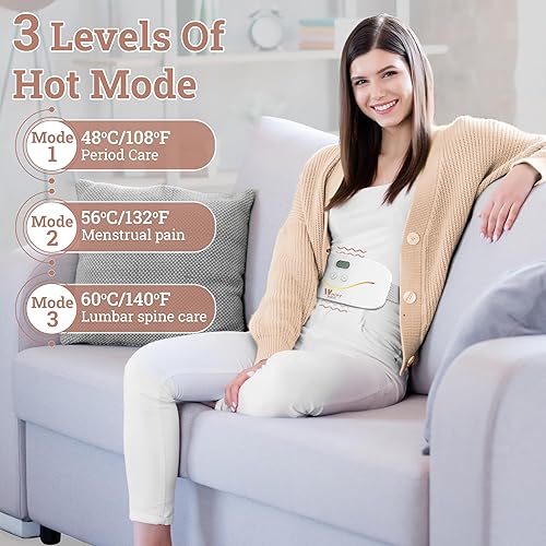 Miniatura 2 de WHIPY Almohadilla térmica portátil inalámbrica para mujer, calentamiento rápido, alivio de espalda y calambres, 3 niveles de calor y 3 modos de